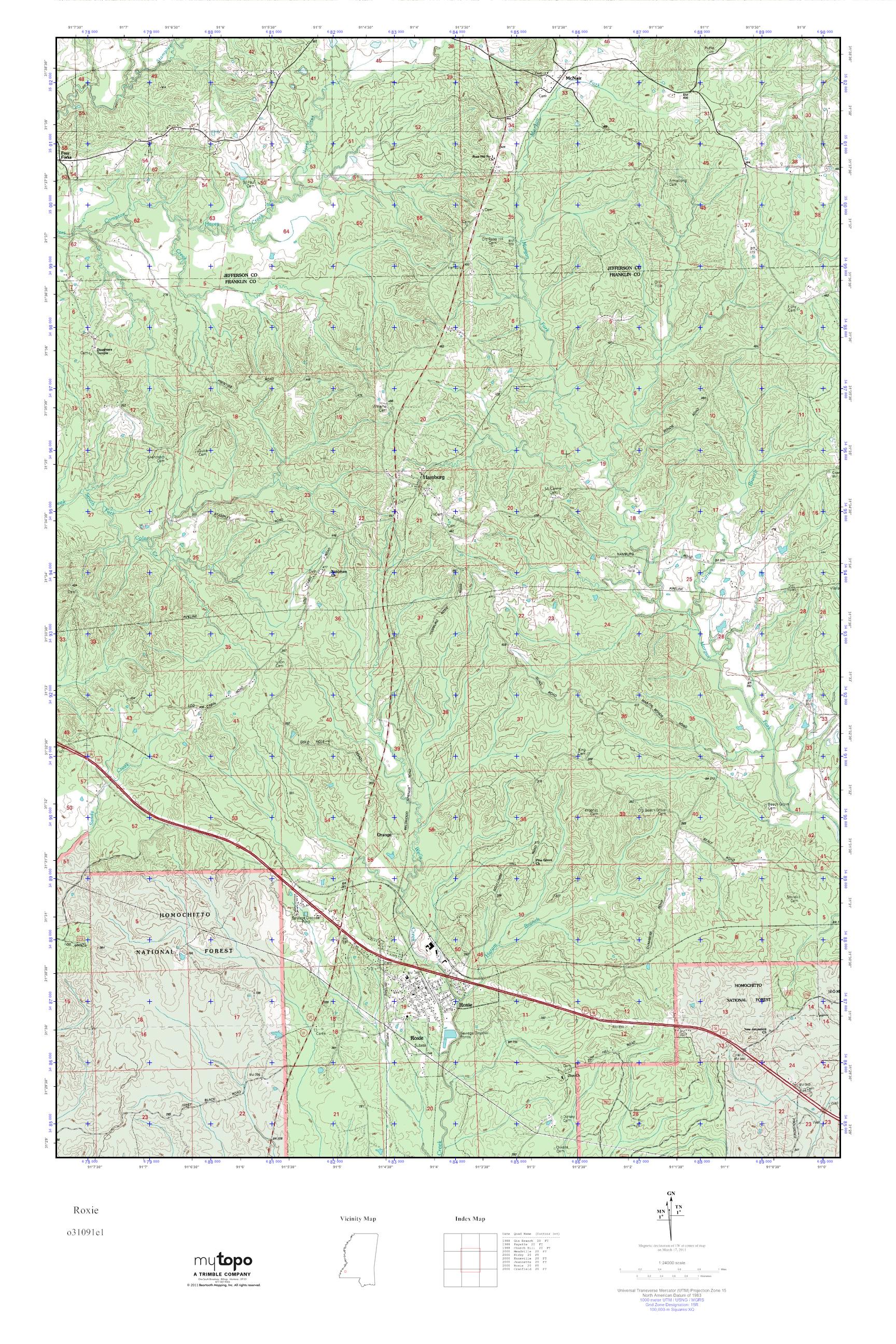 MyTopo Roxie, Mississippi USGS Quad Topo Map
