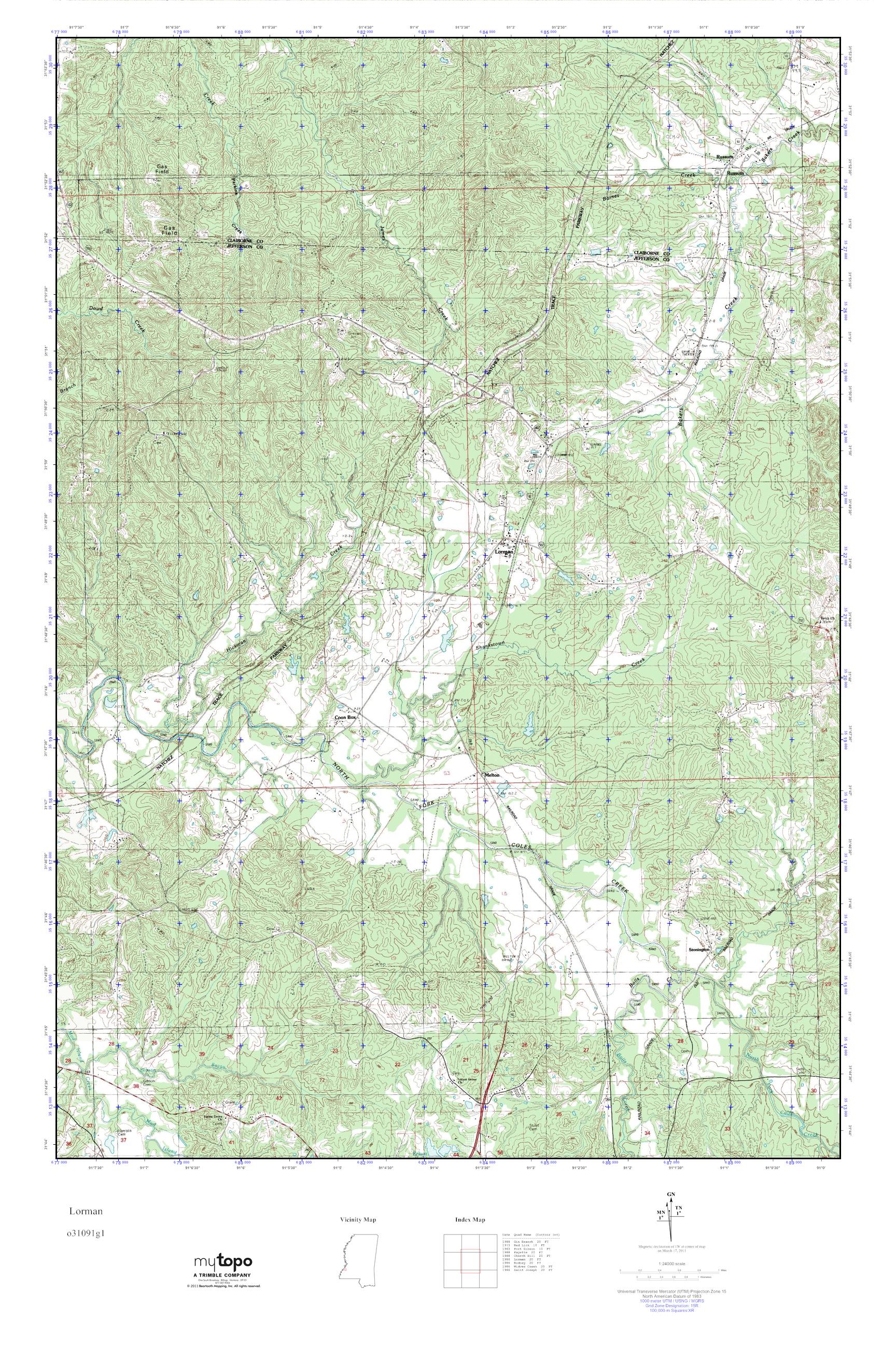 MyTopo Lorman, Mississippi USGS Quad Topo Map