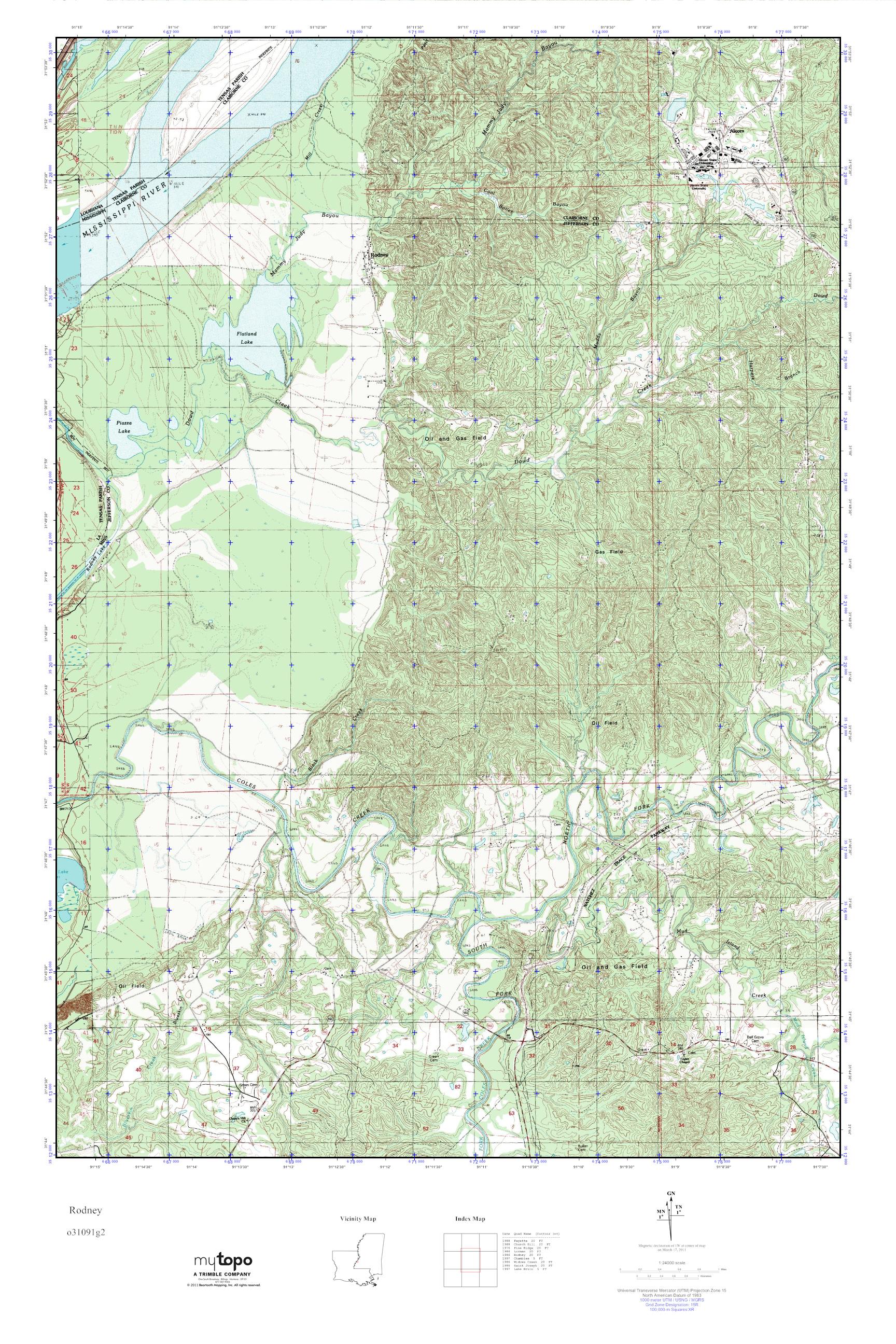 MyTopo Rodney, Mississippi USGS Quad Topo Map