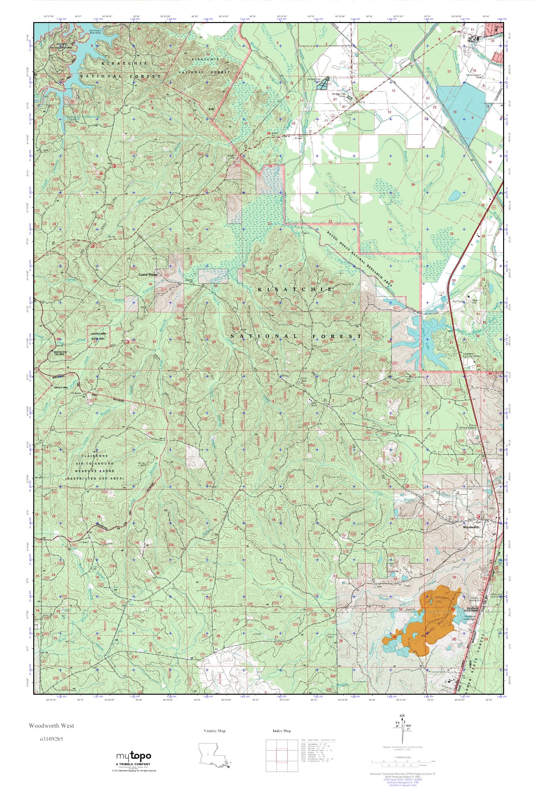 MyTopo Woodworth West, Louisiana USGS Quad Topo Map