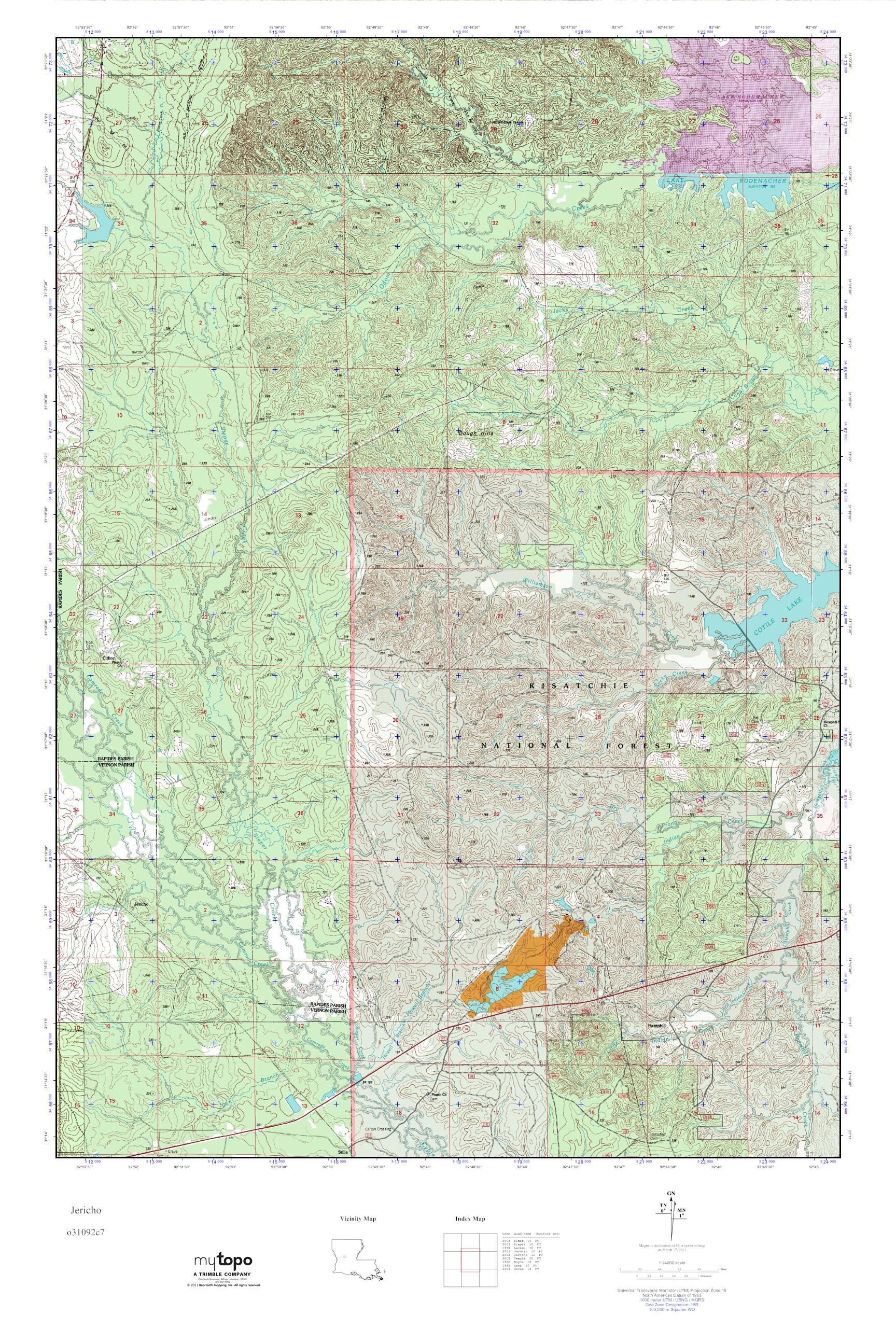 MyTopo Jericho, Louisiana USGS Quad Topo Map