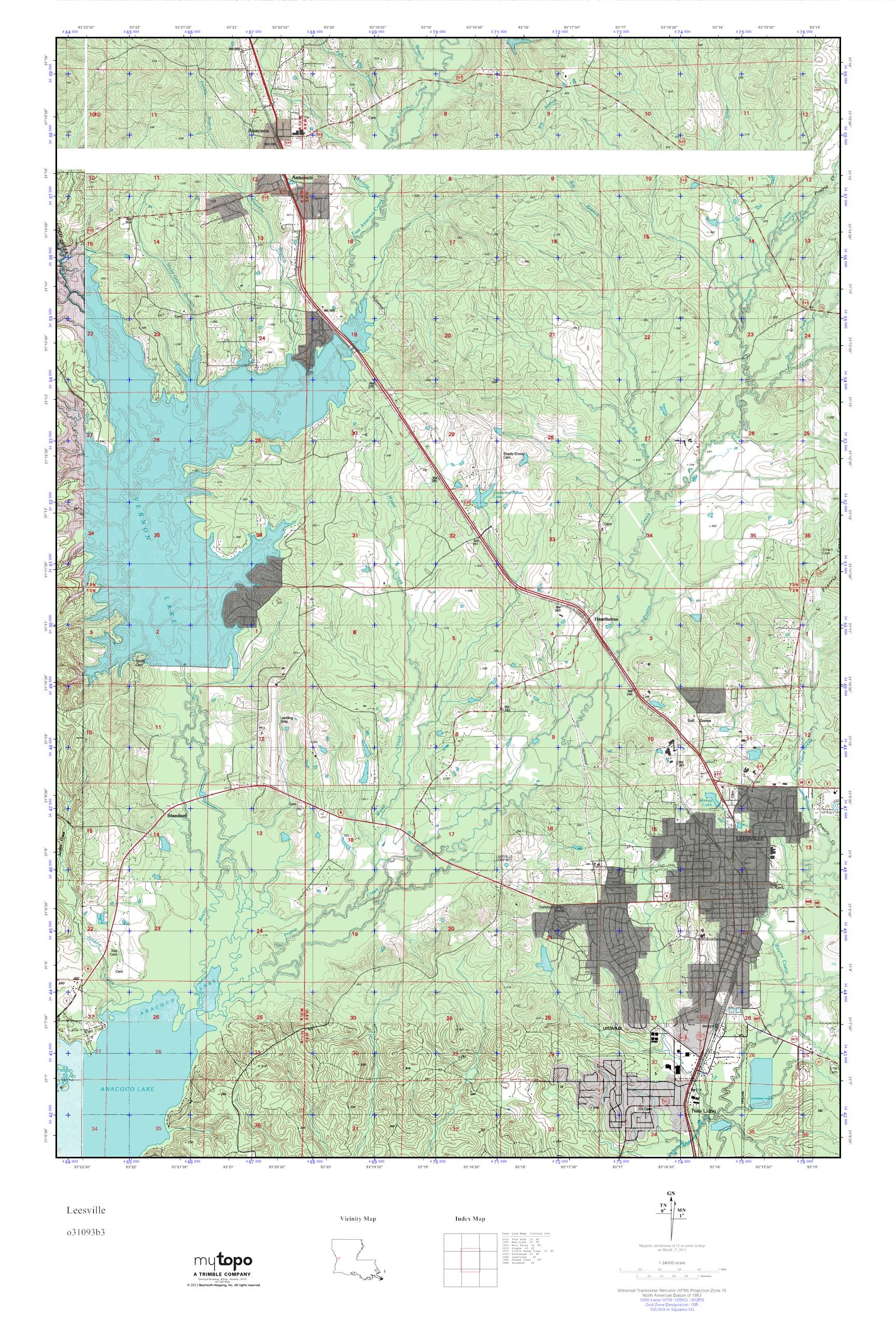 MyTopo Leesville, Louisiana USGS Quad Topo Map