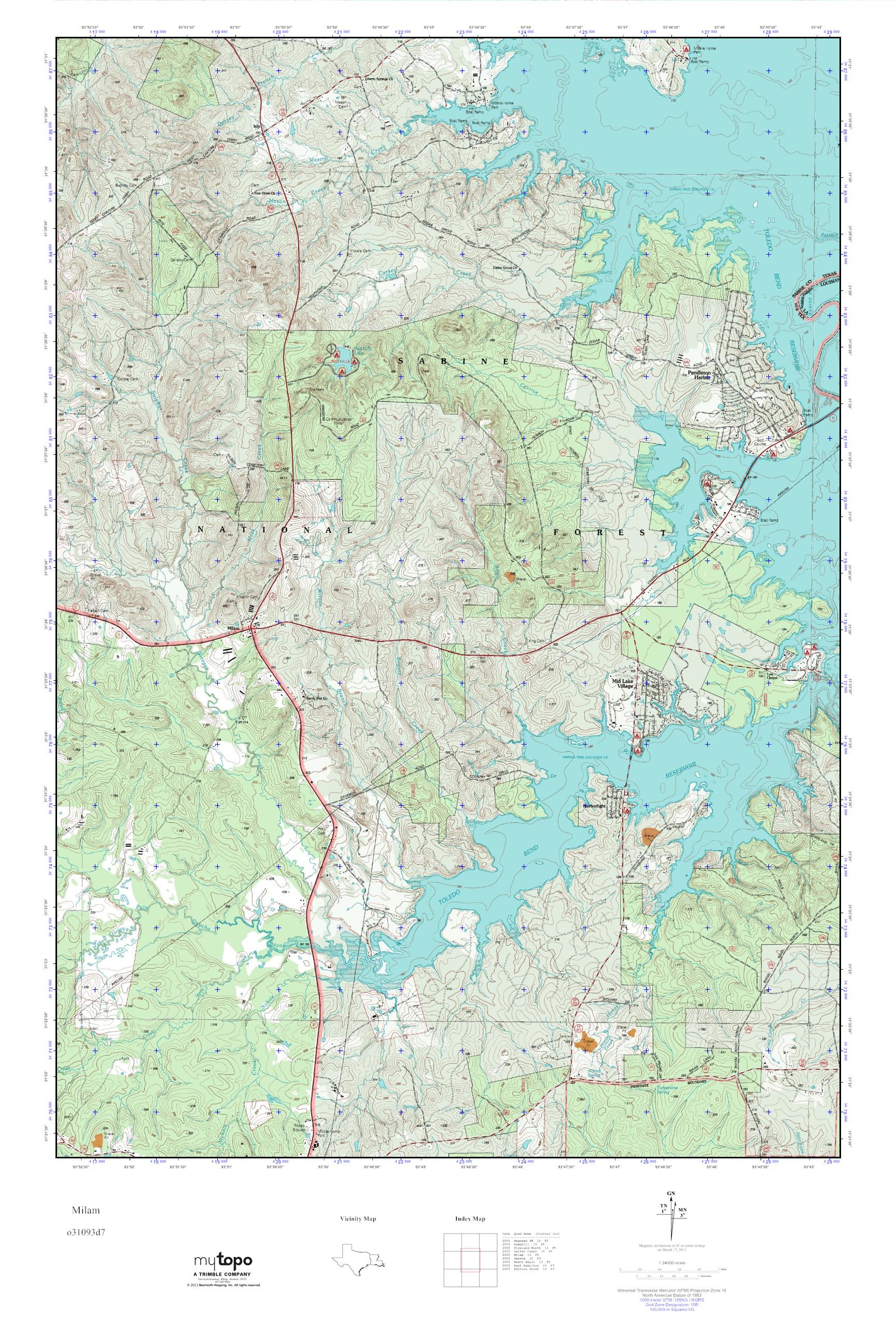MyTopo Milam, Texas USGS Quad Topo Map