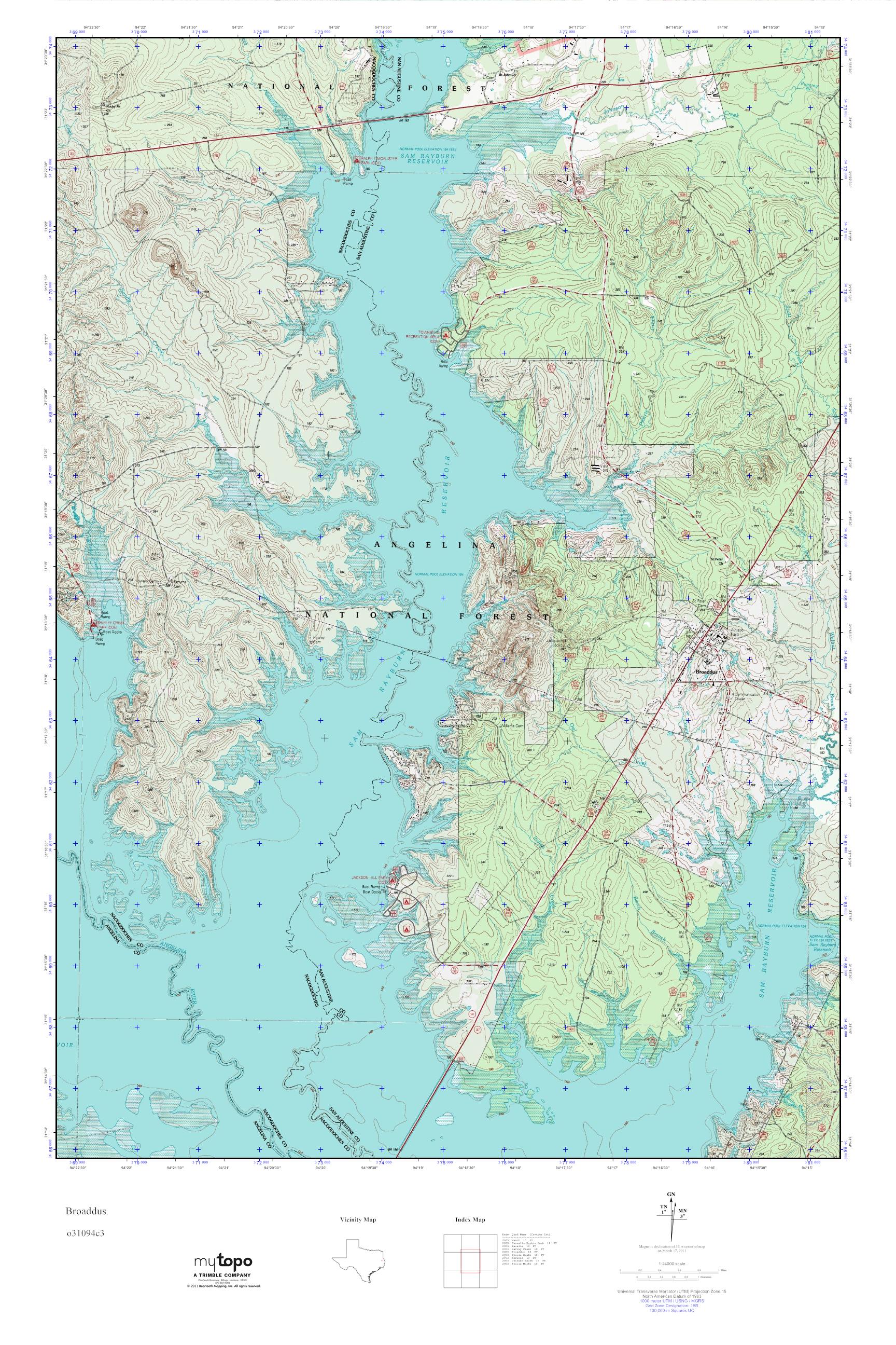 MyTopo Broaddus, Texas USGS Quad Topo Map