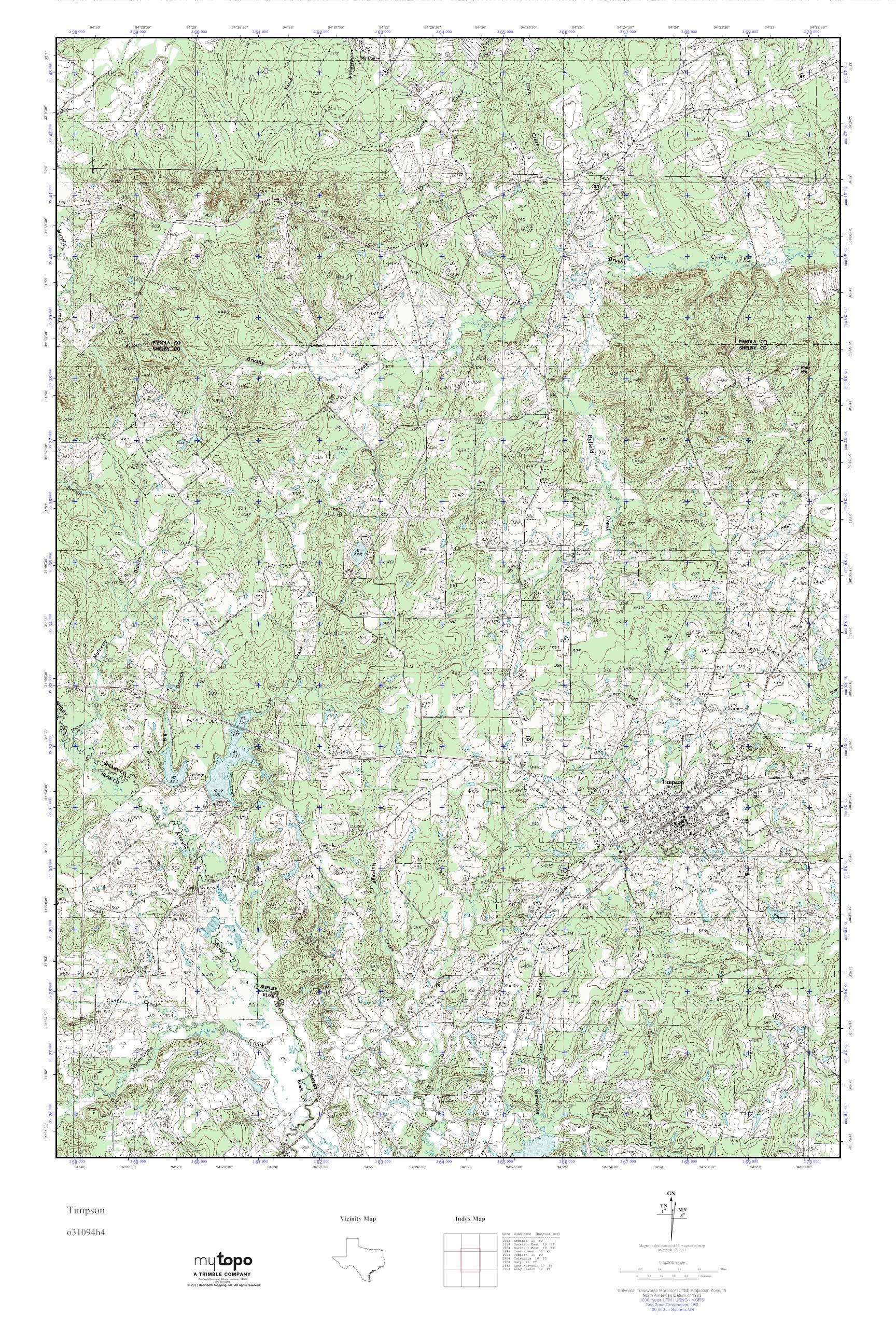 MyTopo Timpson, Texas USGS Quad Topo Map