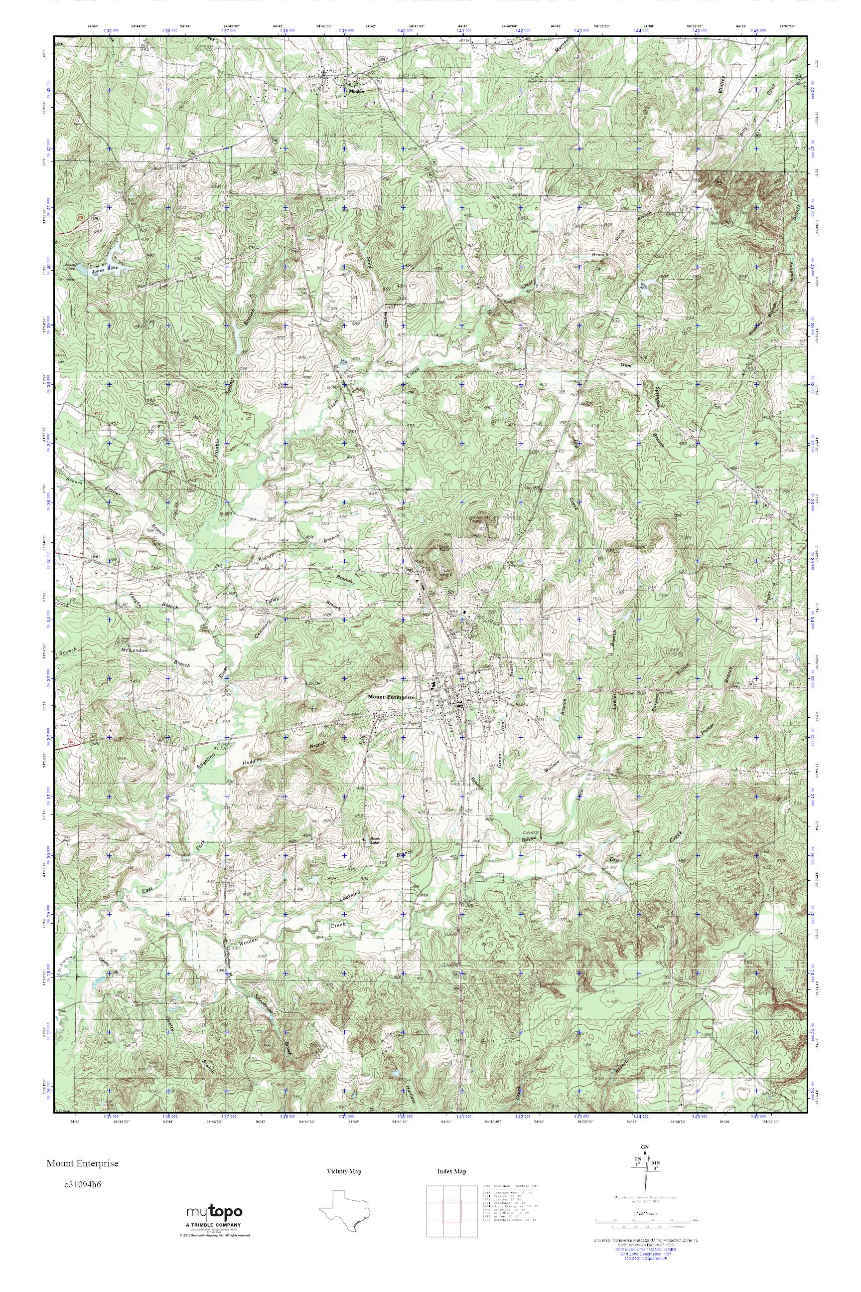 MyTopo Mount Enterprise, Texas USGS Quad Topo Map