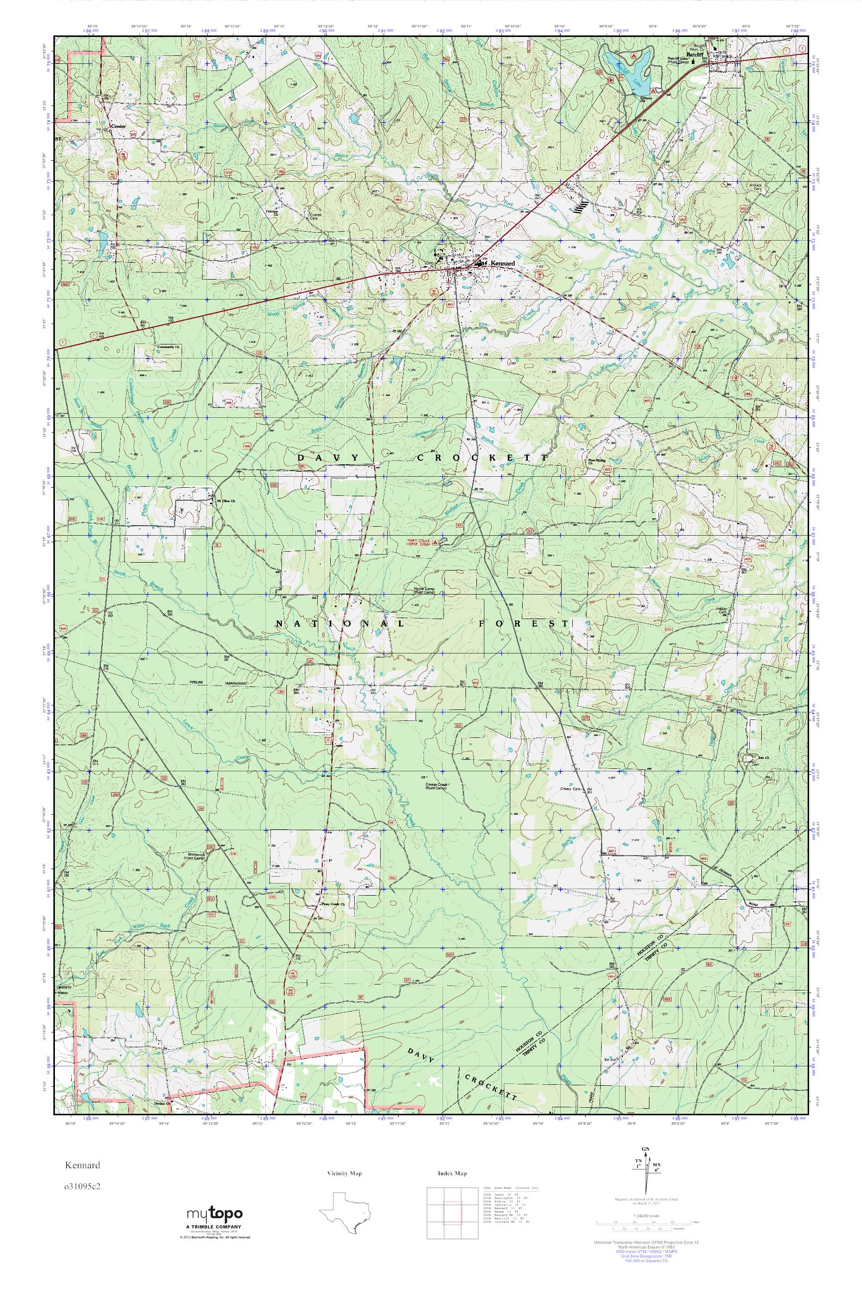 MyTopo Kennard, Texas USGS Quad Topo Map