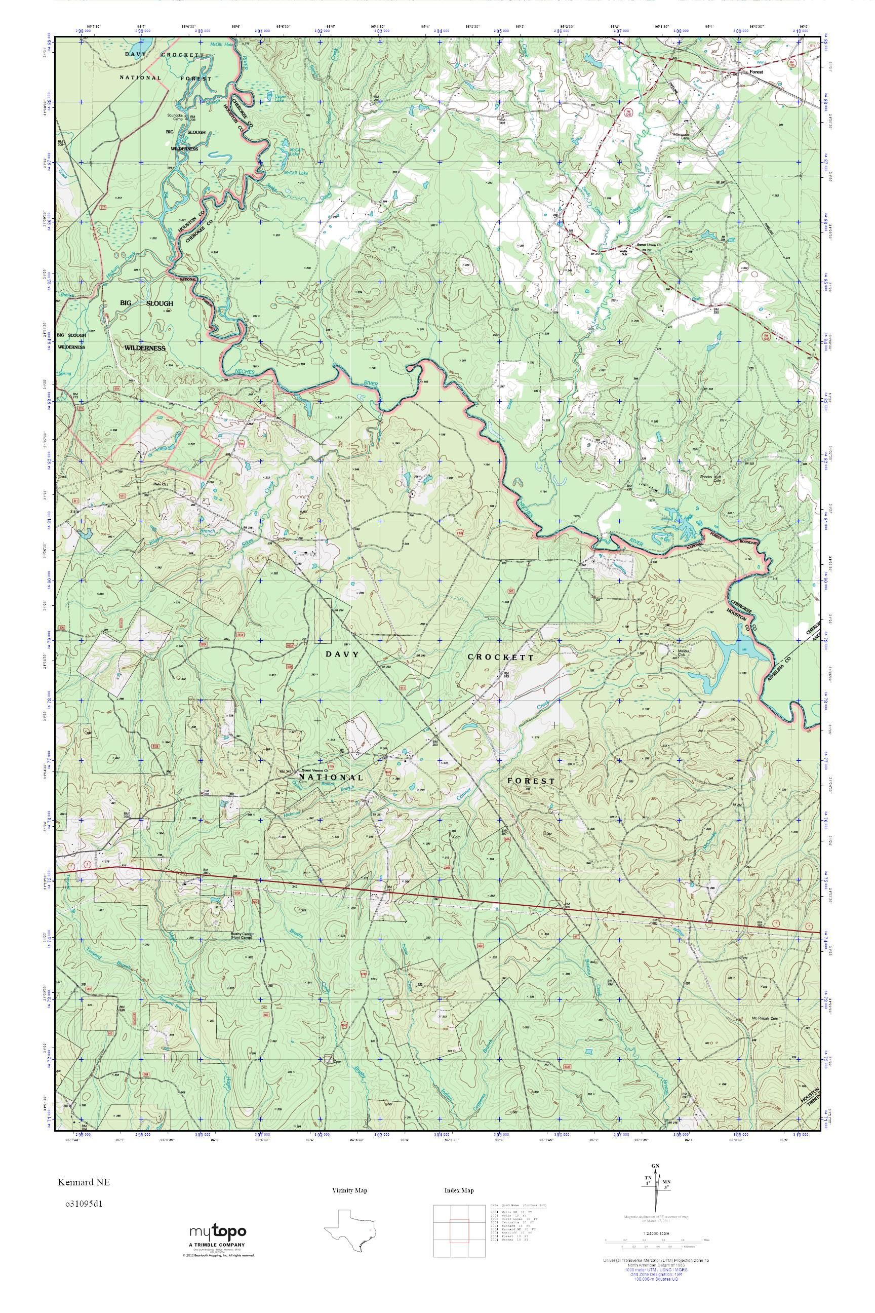 MyTopo Kennard NE, Texas USGS Quad Topo Map