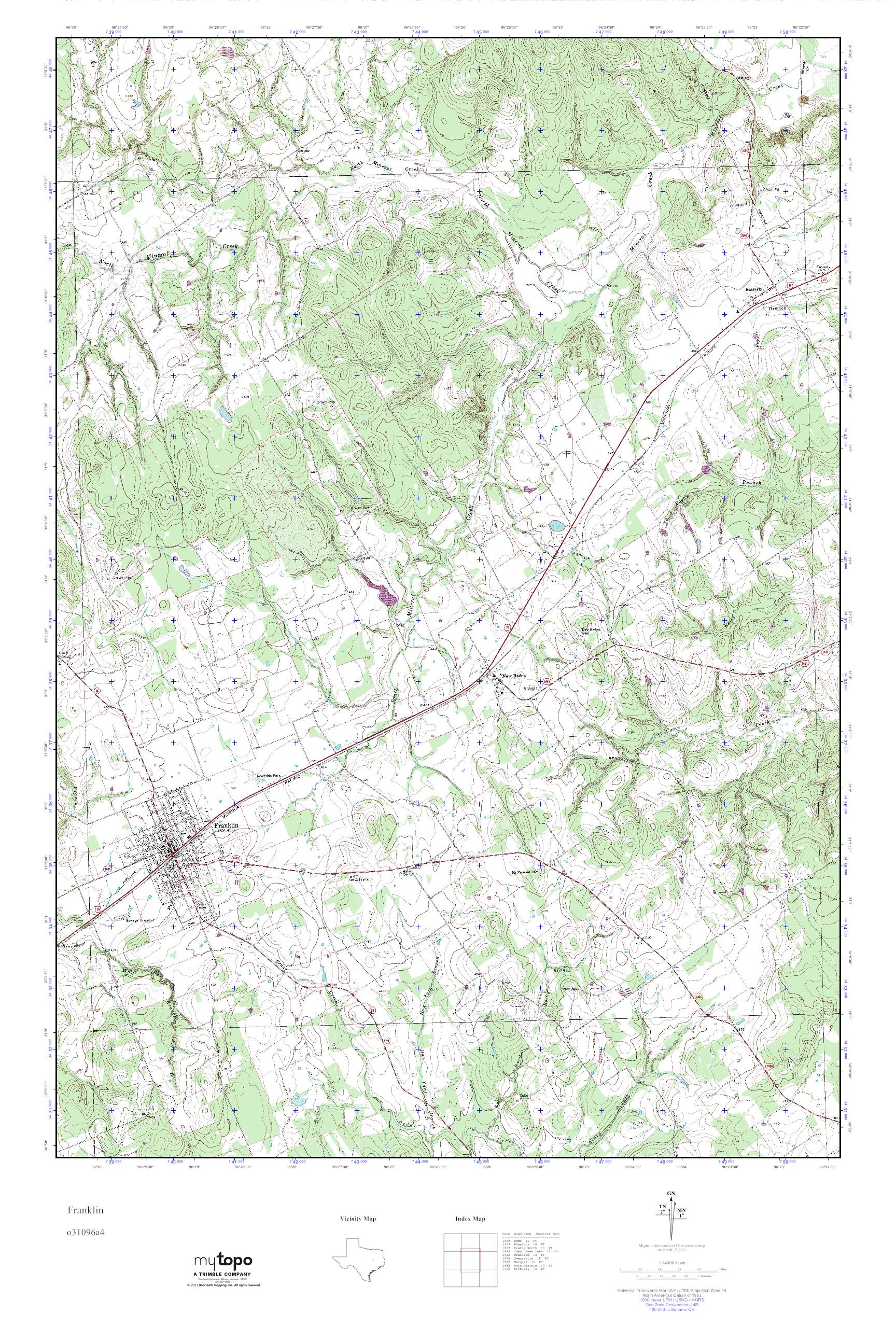MyTopo Franklin, Texas USGS Quad Topo Map