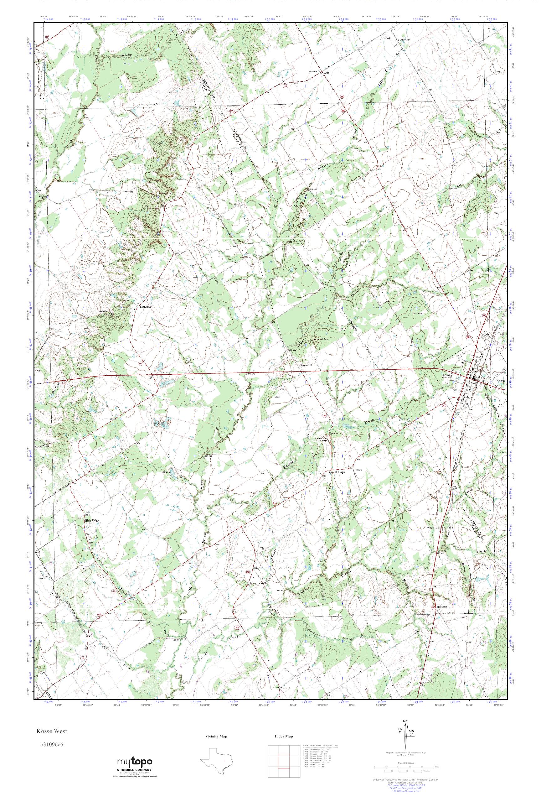 MyTopo Kosse West, Texas USGS Quad Topo Map