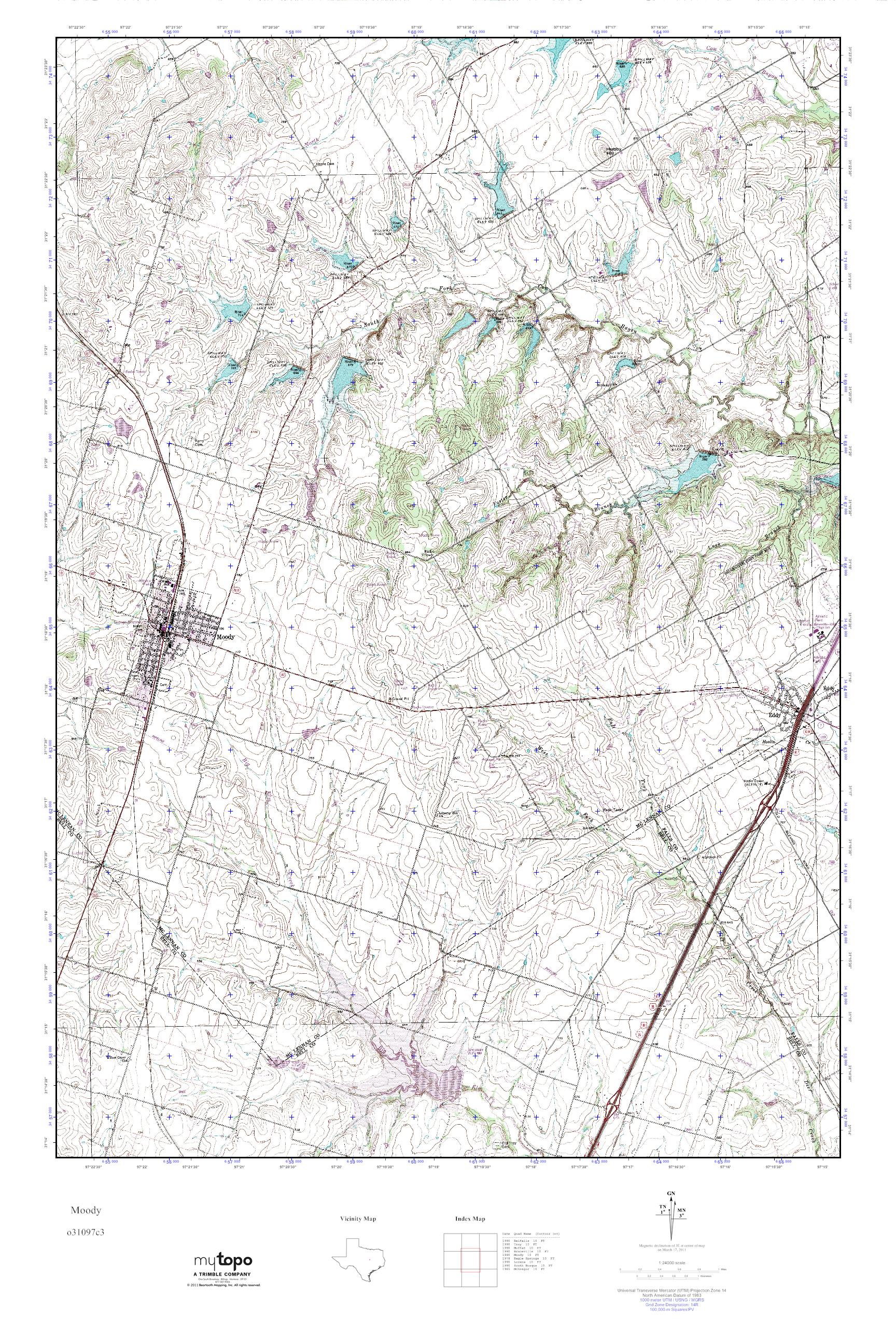 MyTopo Moody, Texas USGS Quad Topo Map