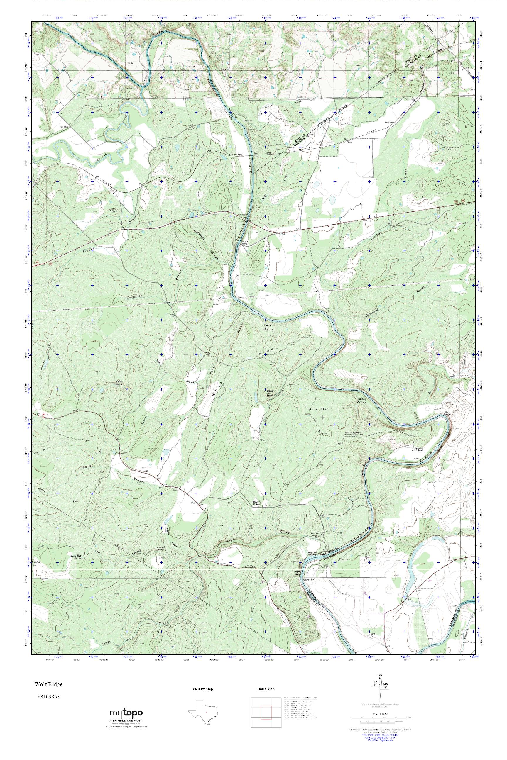 MyTopo Wolf Ridge, Texas USGS Quad Topo Map