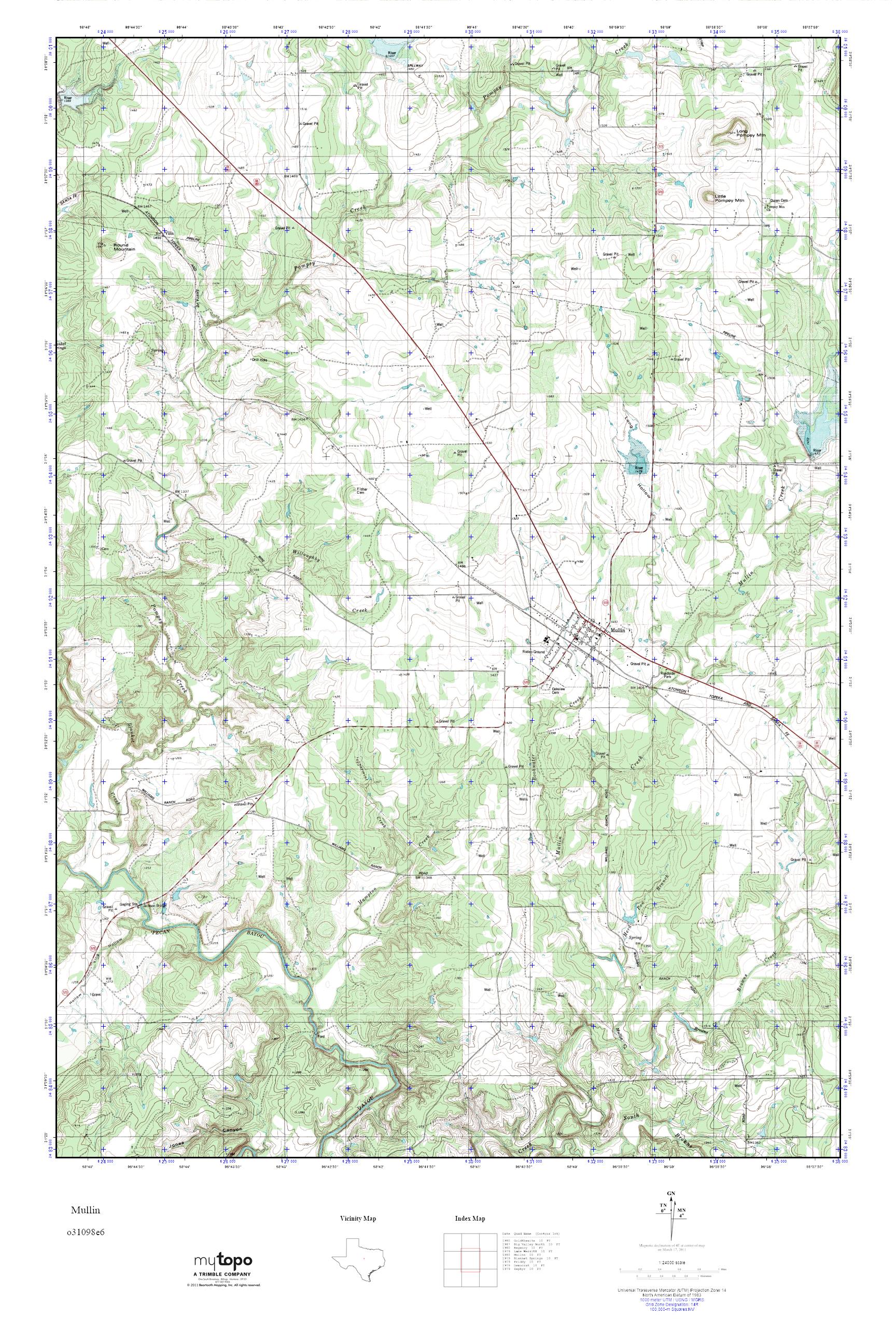 MyTopo Mullin, Texas USGS Quad Topo Map