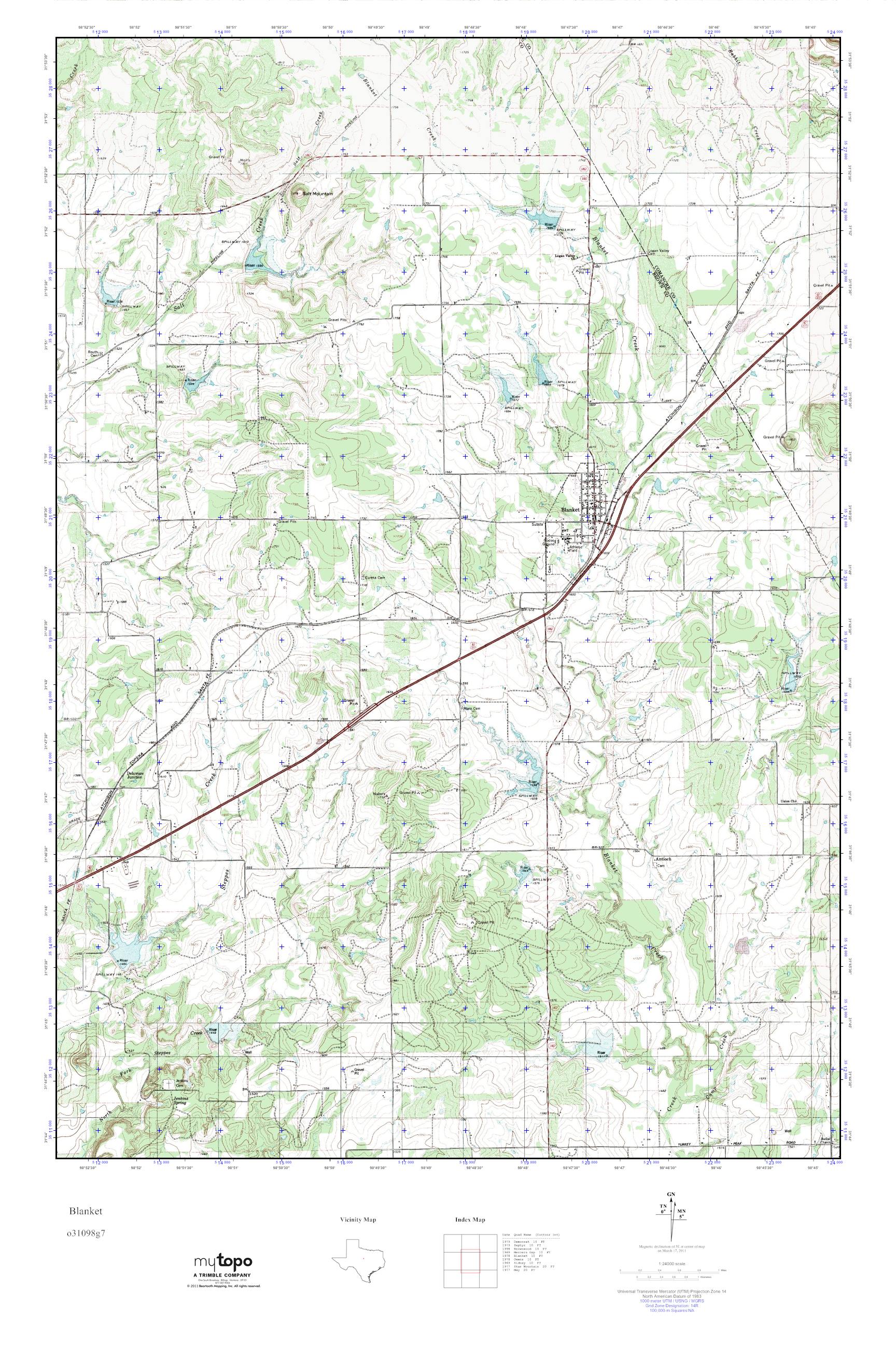 MyTopo Blanket, Texas USGS Quad Topo Map