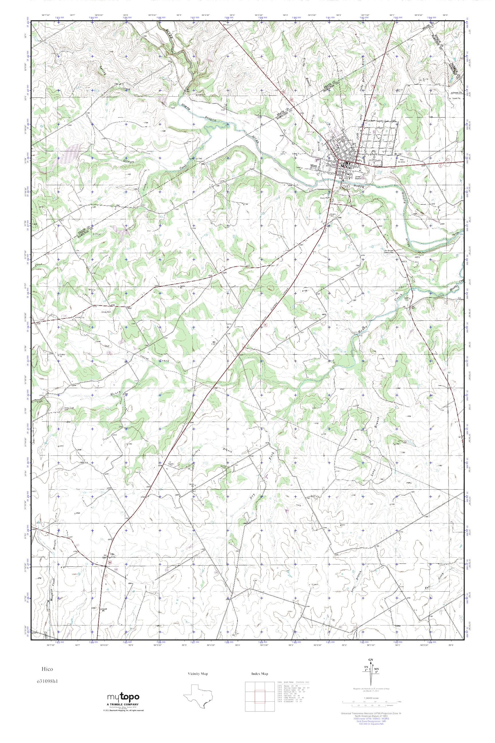 MyTopo Hico, Texas USGS Quad Topo Map