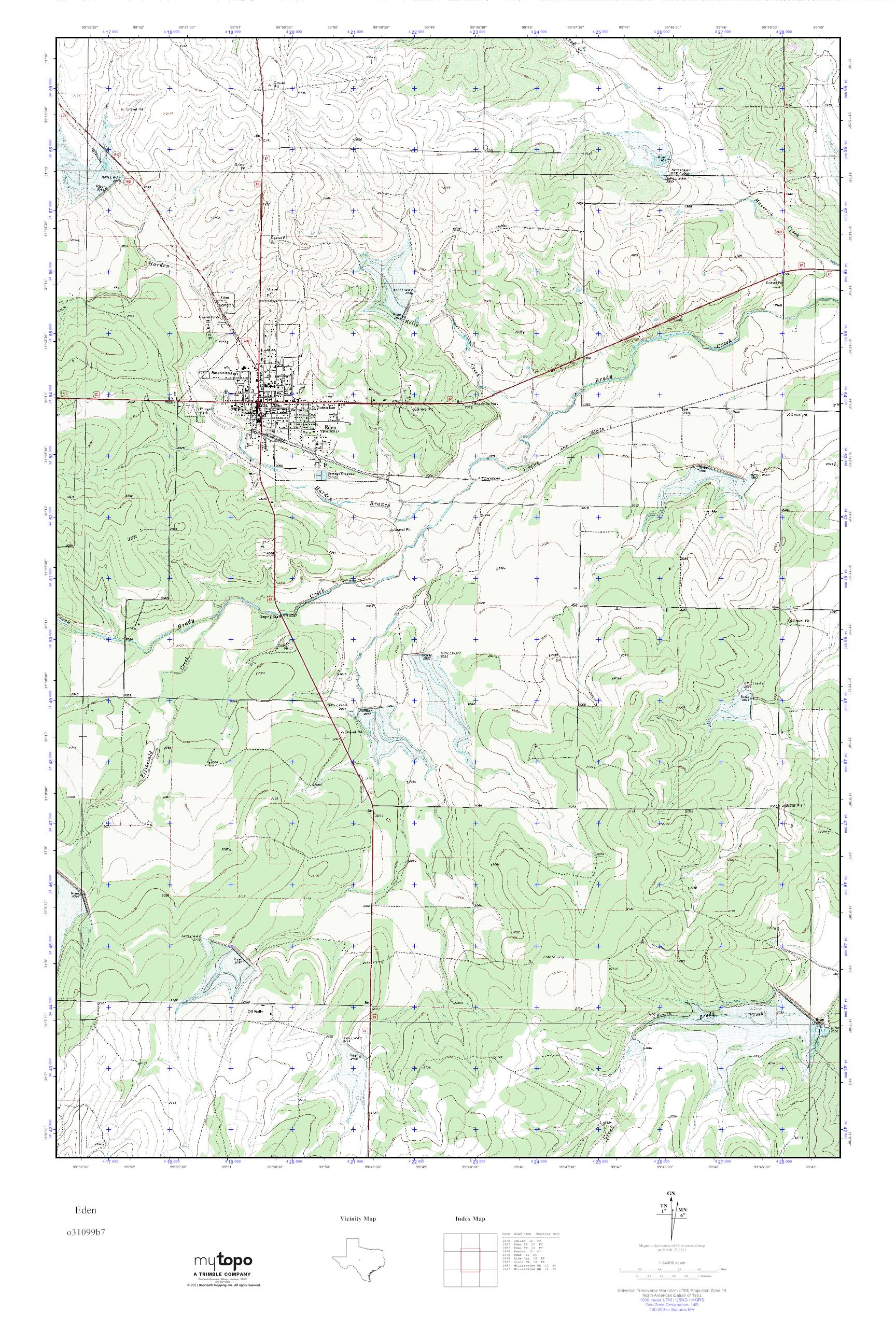 MyTopo Eden, Texas USGS Quad Topo Map