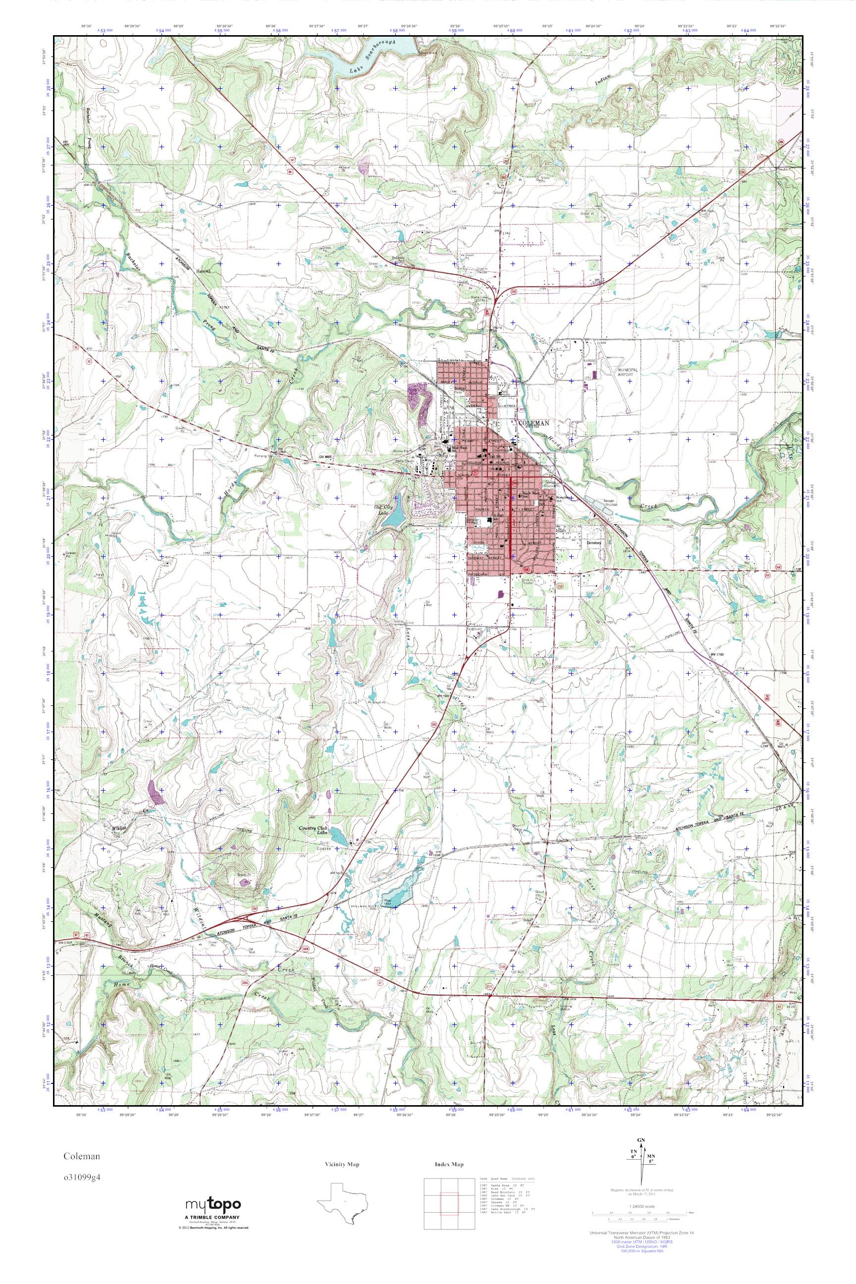 MyTopo Coleman, Texas USGS Quad Topo Map