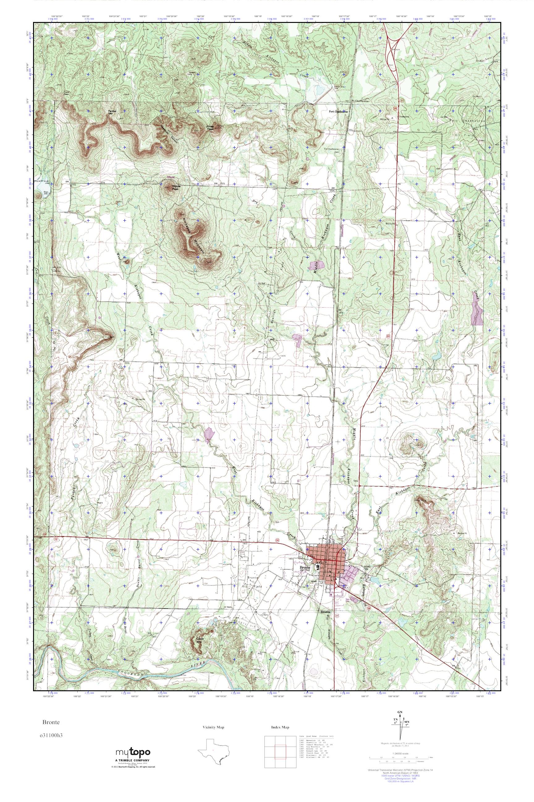 MyTopo Bronte, Texas USGS Quad Topo Map