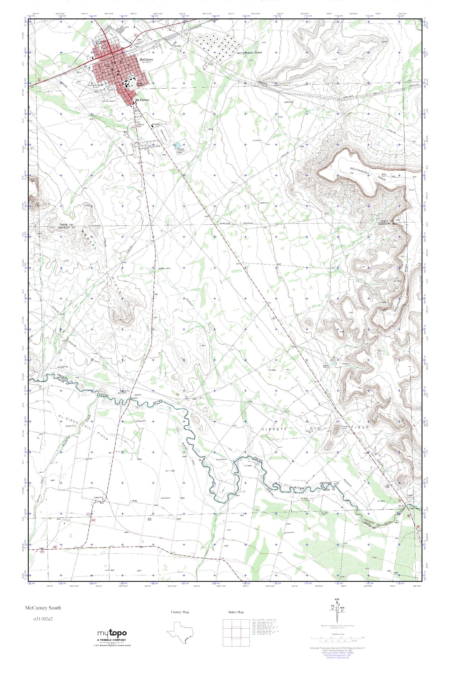 MyTopo McCamey South, Texas USGS Quad Topo Map
