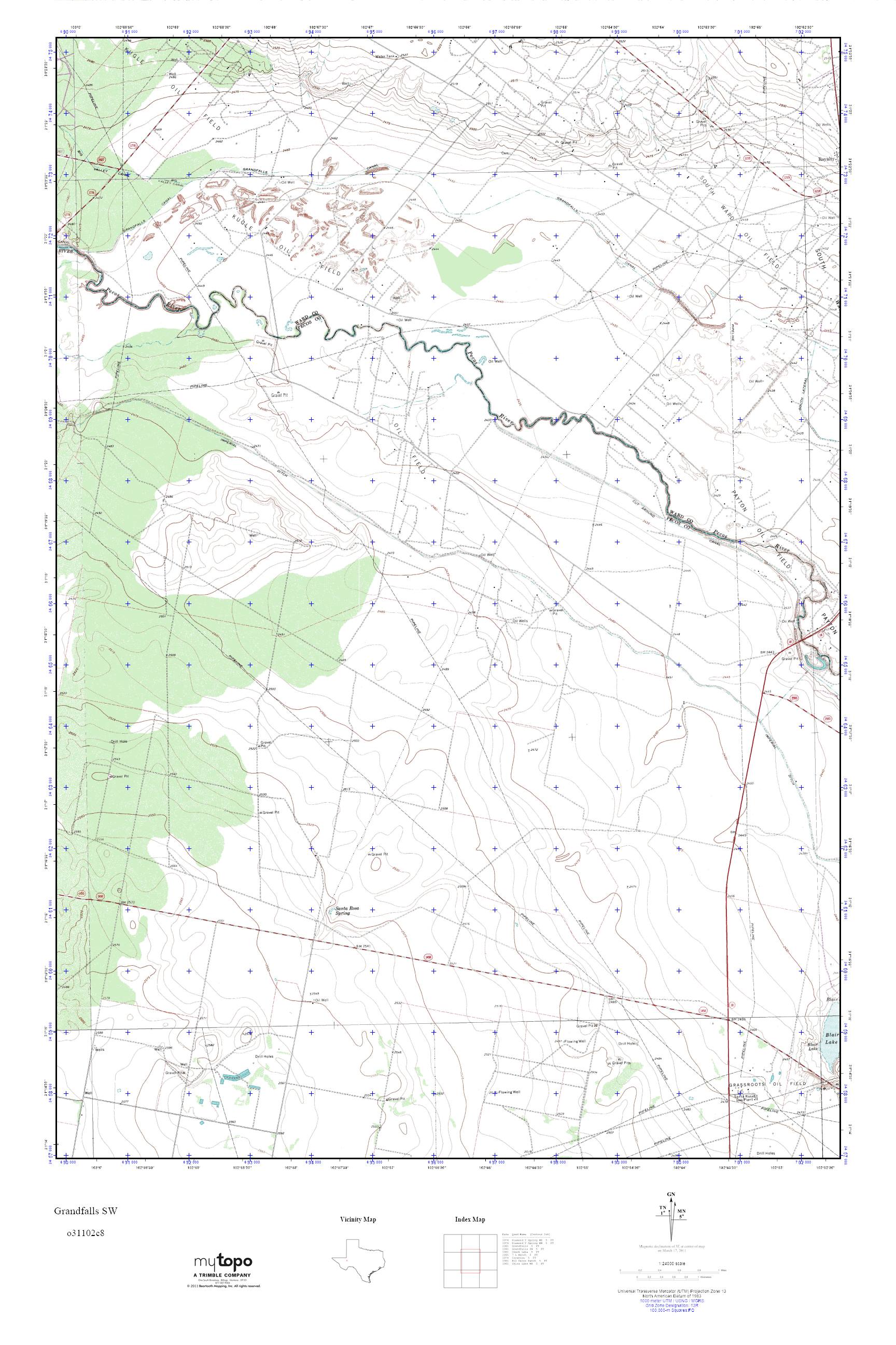 MyTopo Grandfalls SW, Texas USGS Quad Topo Map