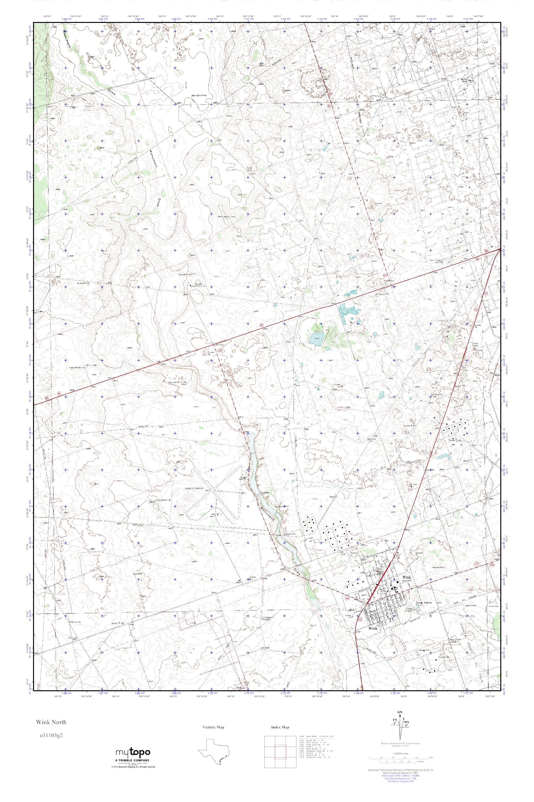 MyTopo Wink North, Texas USGS Quad Topo Map