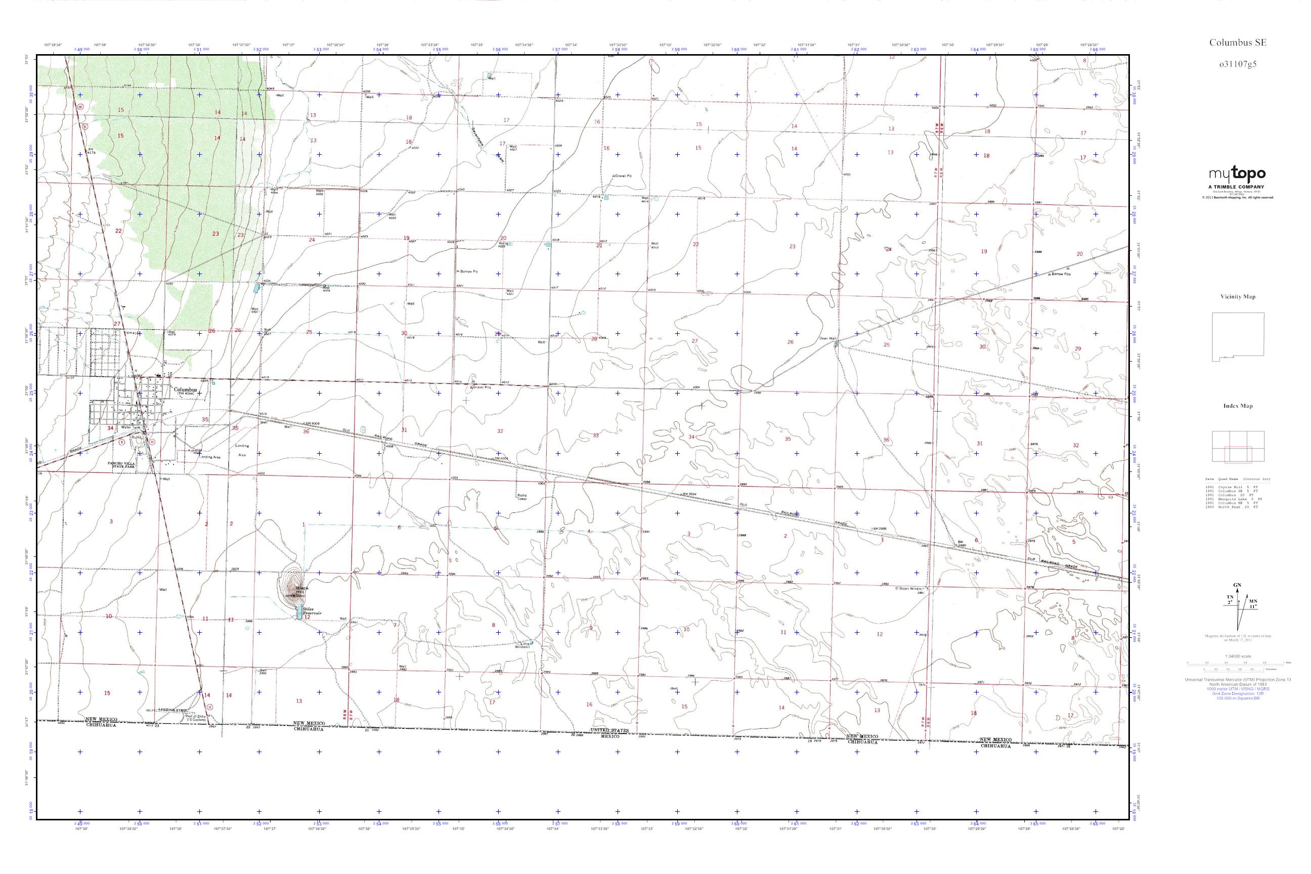MyTopo Columbus SE, New Mexico USGS Quad Topo Map