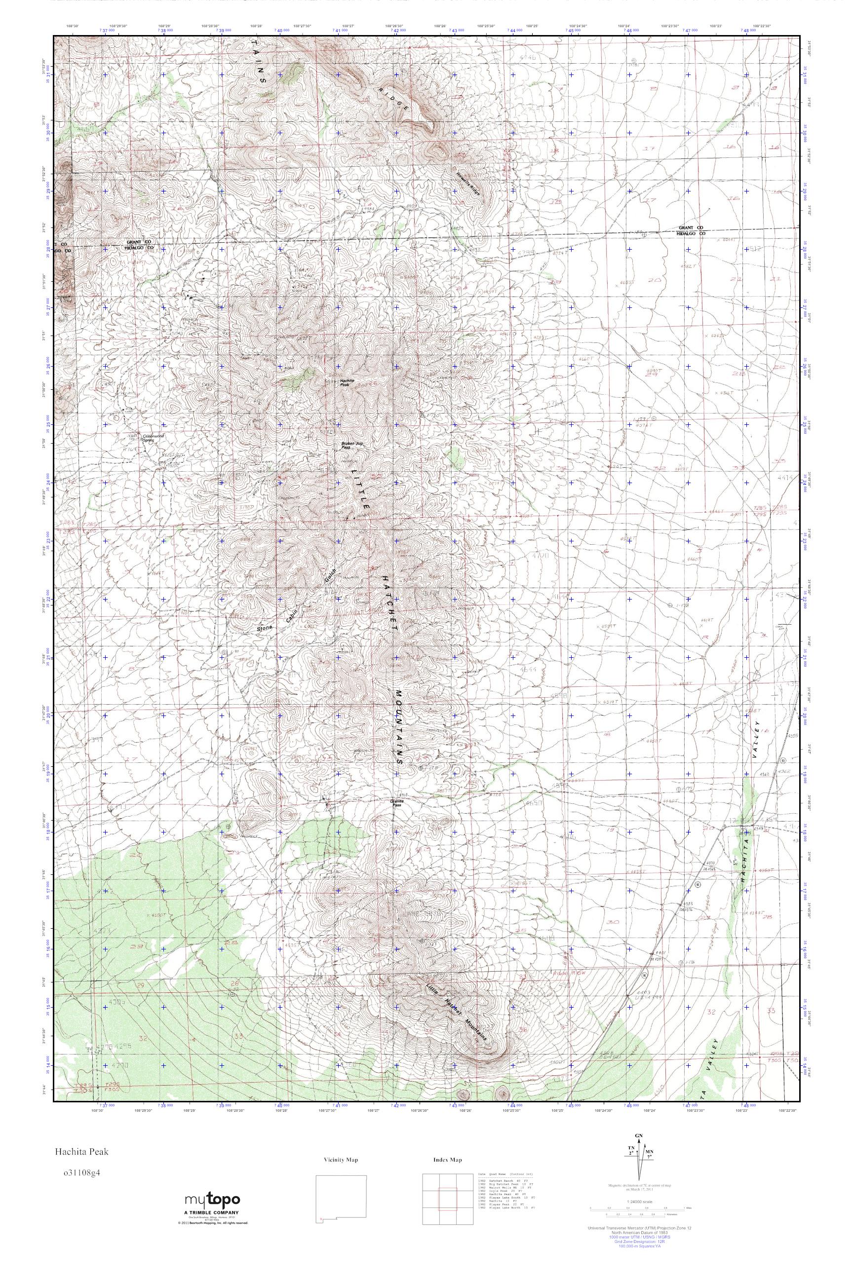 MyTopo Hachita Peak, New Mexico USGS Quad Topo Map