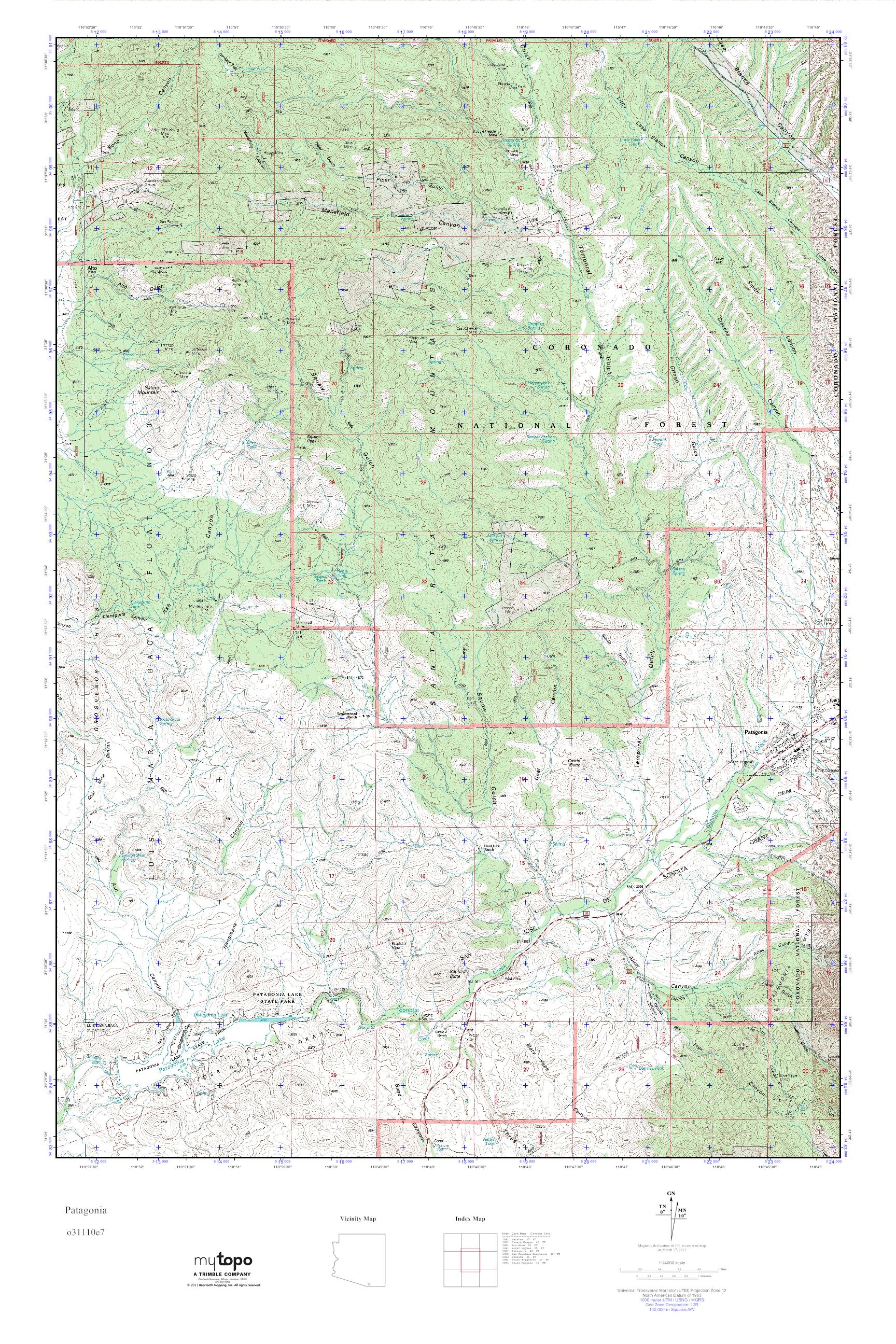 MyTopo Patagonia, Arizona USGS Quad Topo Map