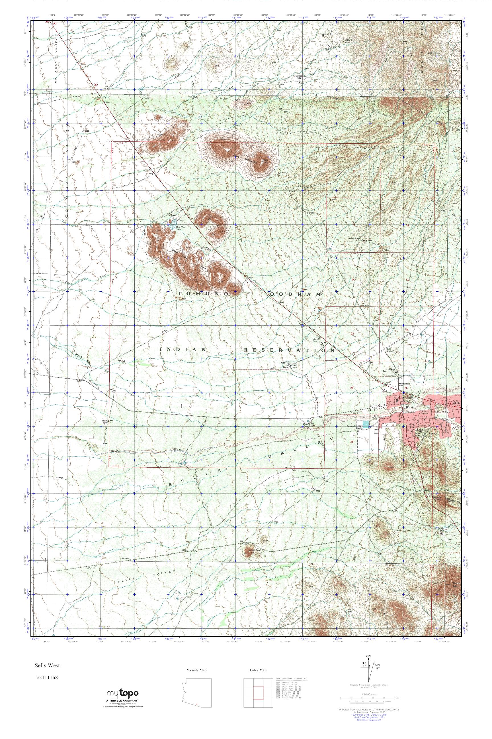 MyTopo Sells West, Arizona USGS Quad Topo Map
