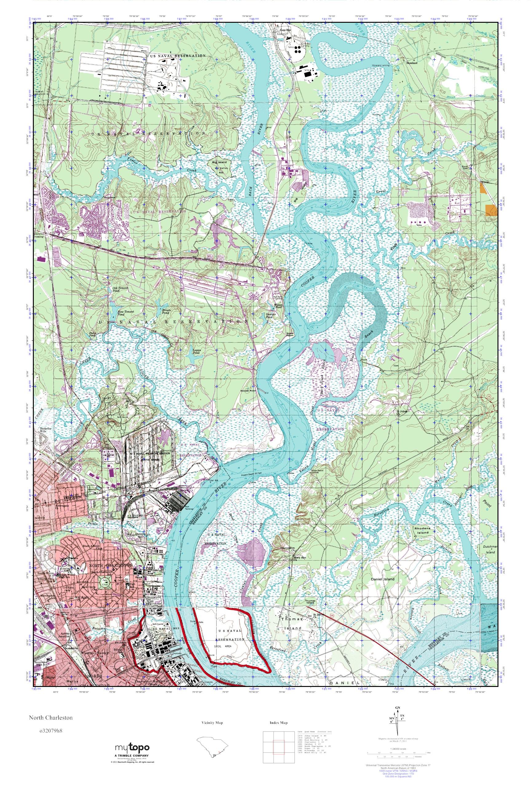 MyTopo North Charleston, South Carolina USGS Quad Topo Map