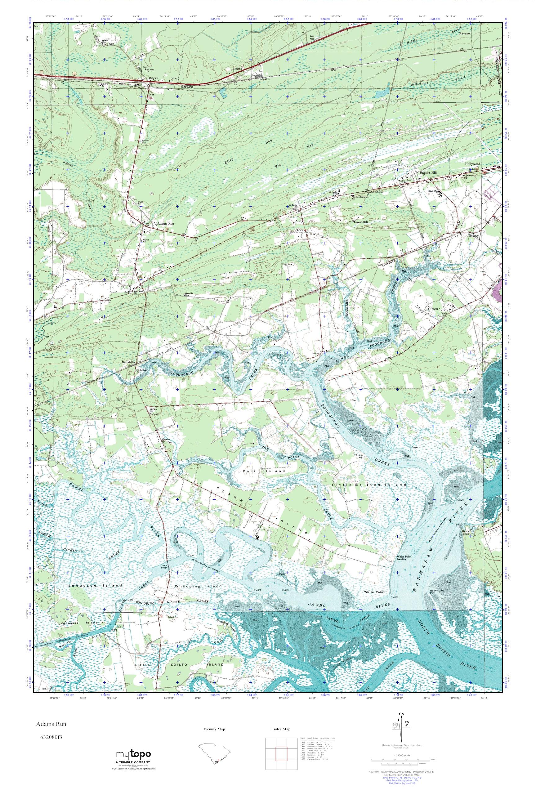 MyTopo Adams Run, South Carolina USGS Quad Topo Map
