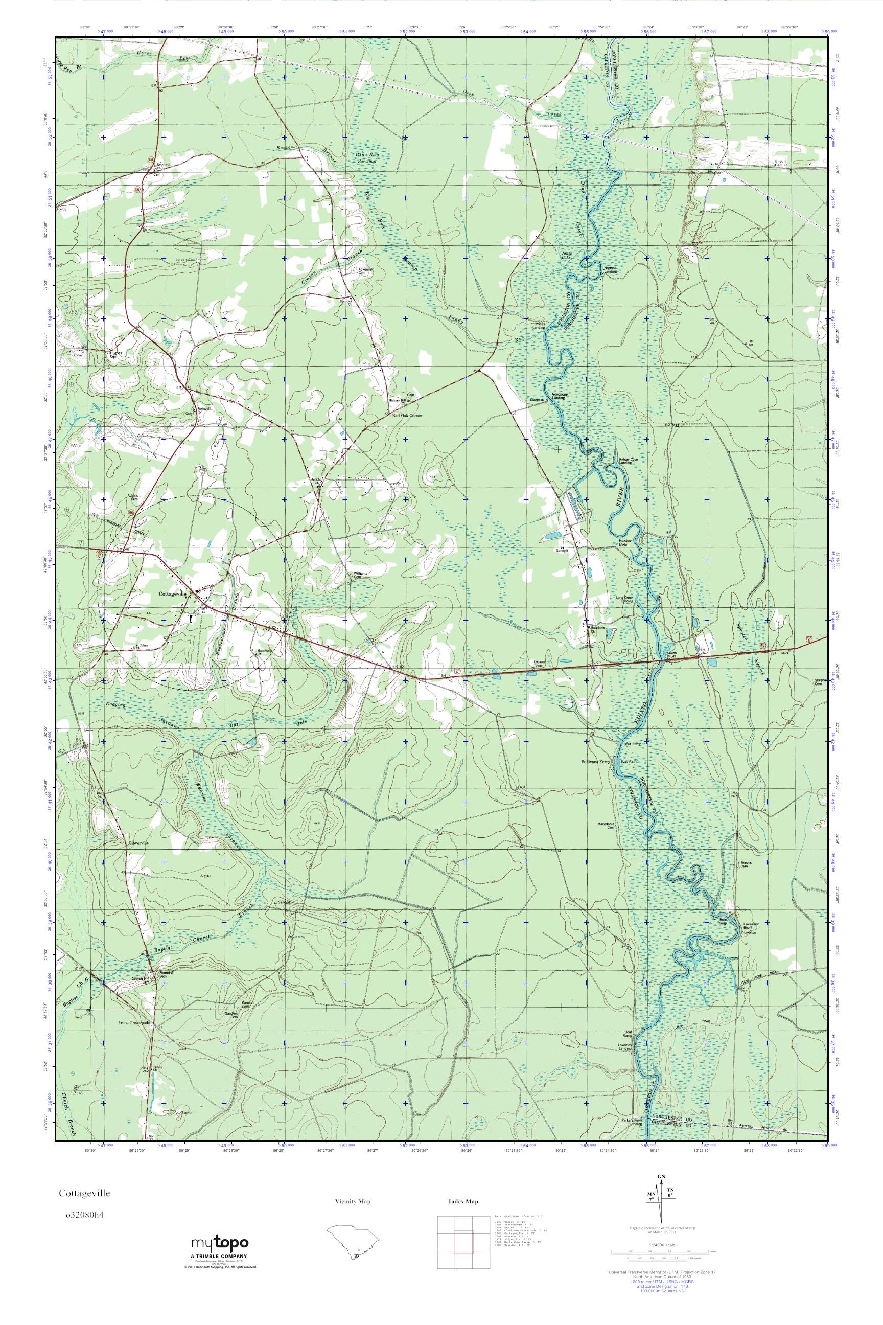 MyTopo Cottageville, South Carolina USGS Quad Topo Map