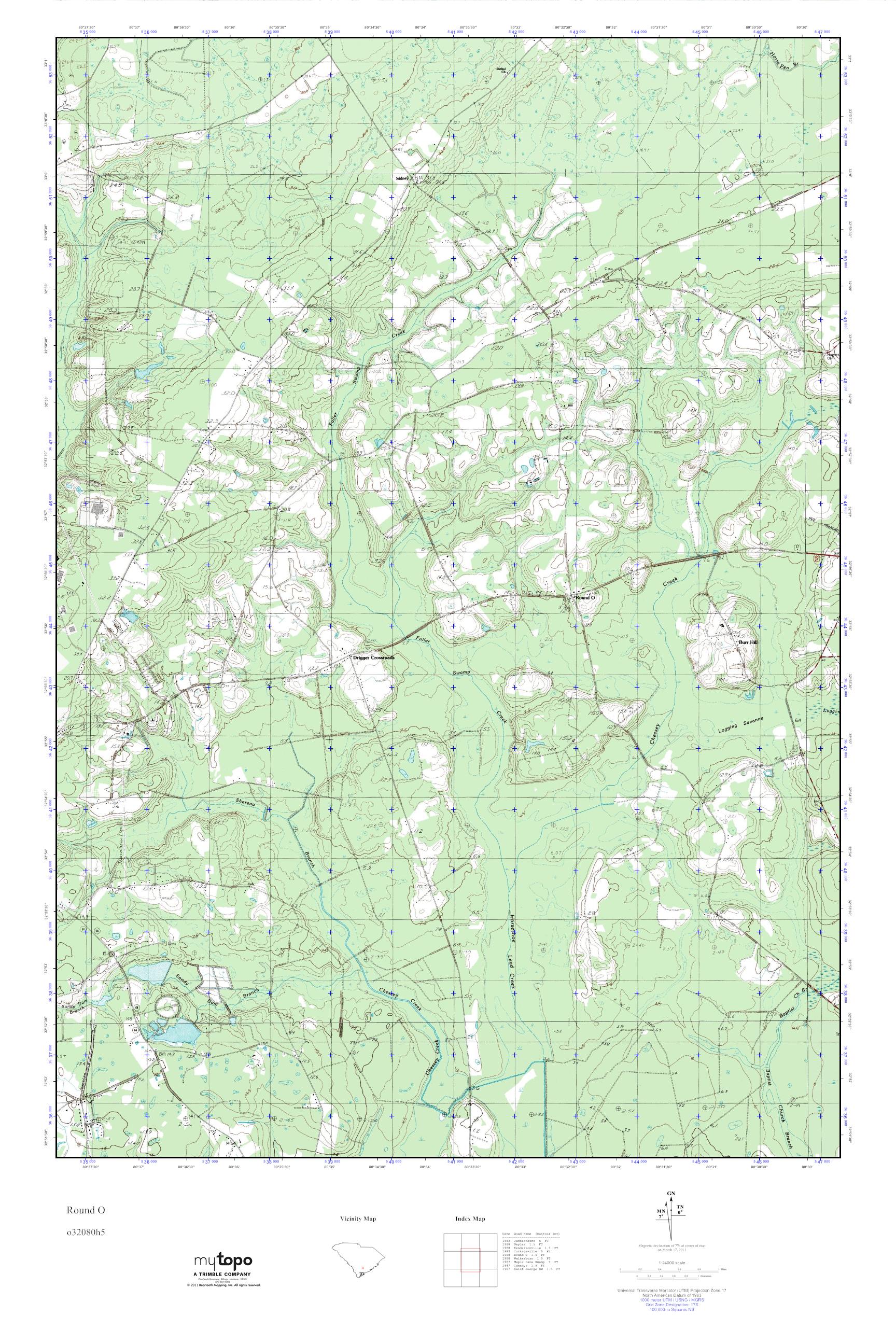 MyTopo Round O, South Carolina USGS Quad Topo Map
