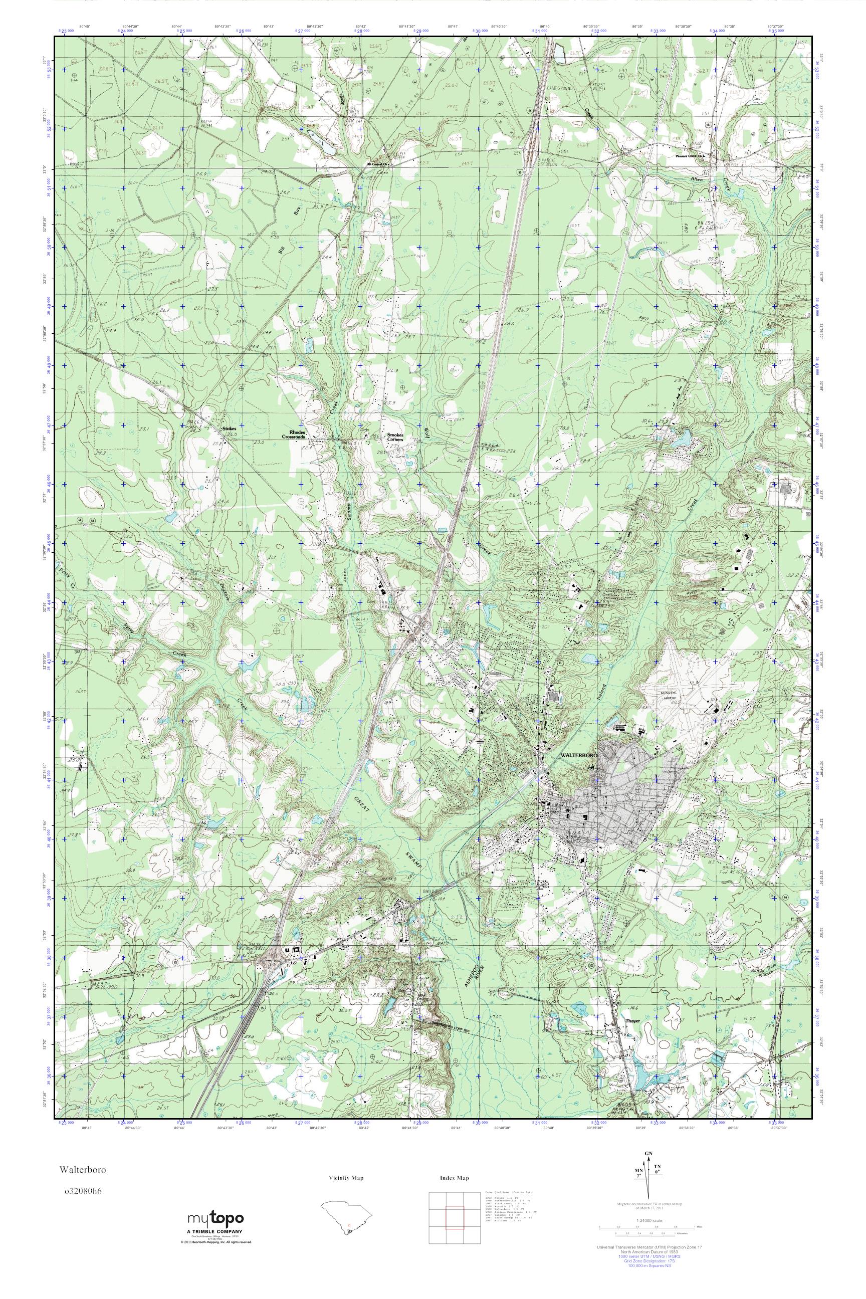 MyTopo Walterboro, South Carolina USGS Quad Topo Map