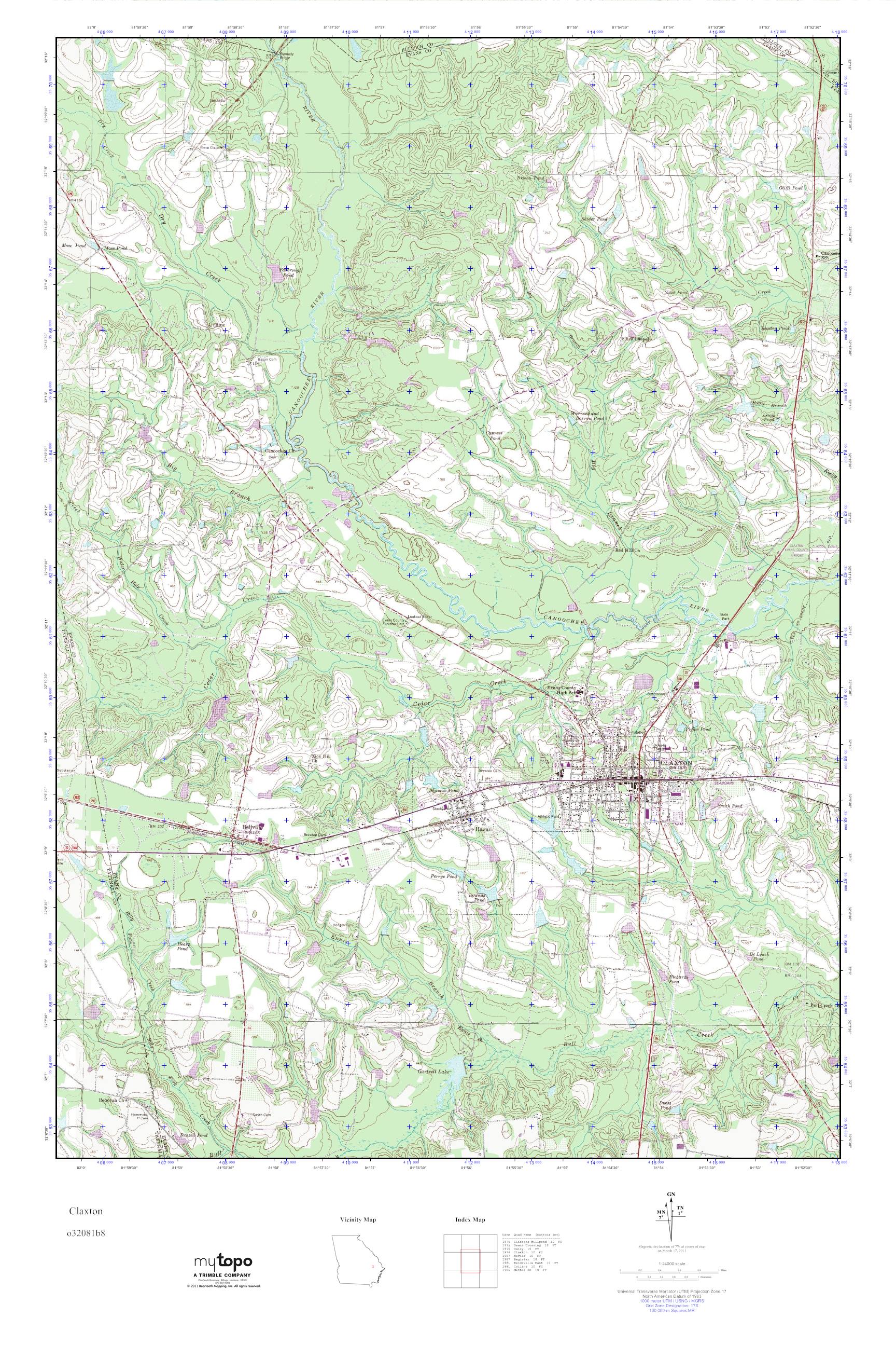 MyTopo Claxton, USGS Quad Topo Map
