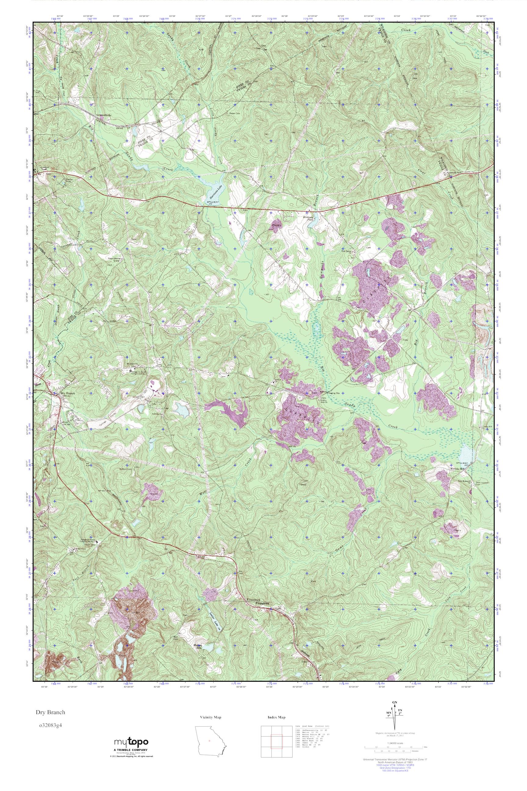 MyTopo Dry Branch, USGS Quad Topo Map
