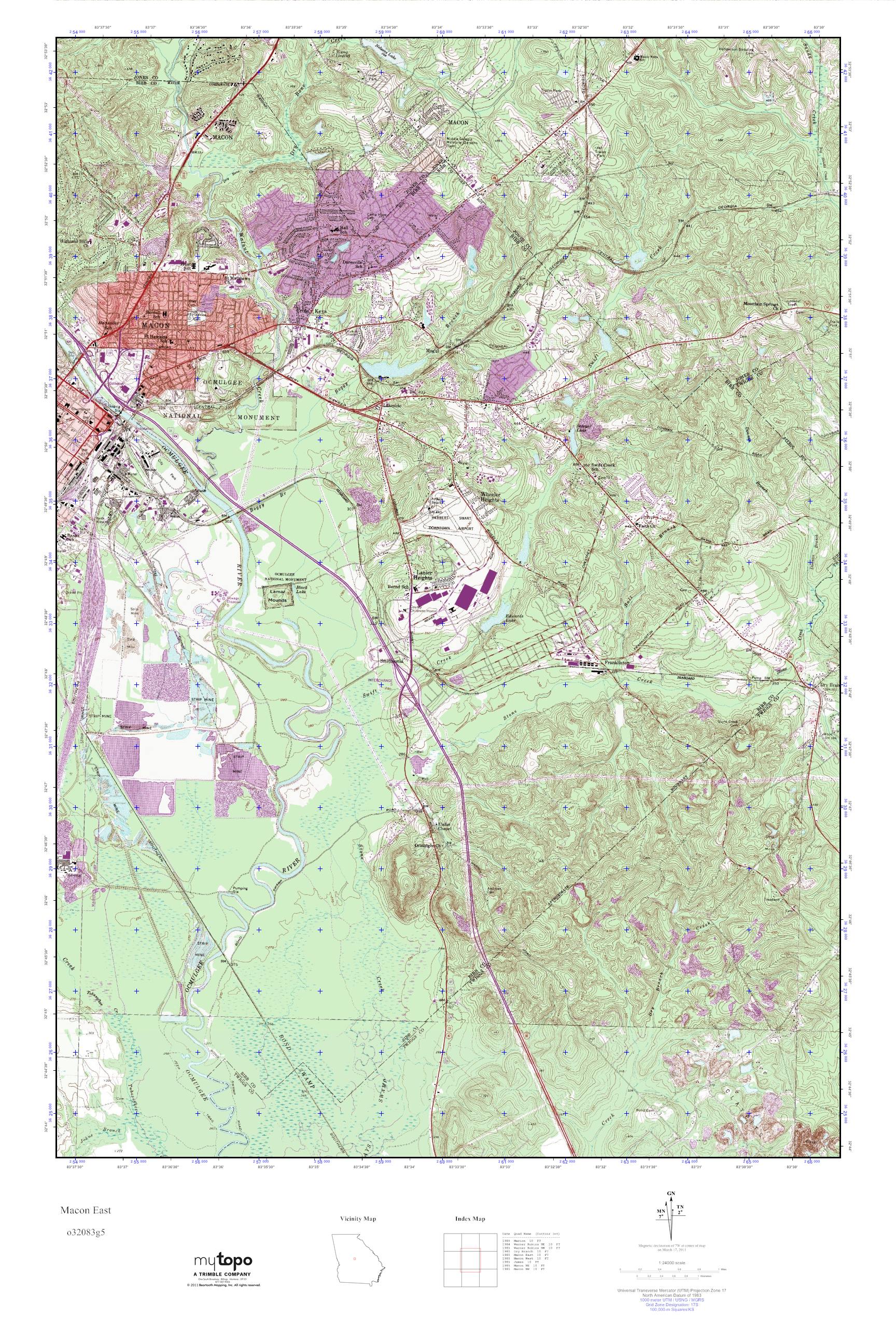 MyTopo Macon East, USGS Quad Topo Map