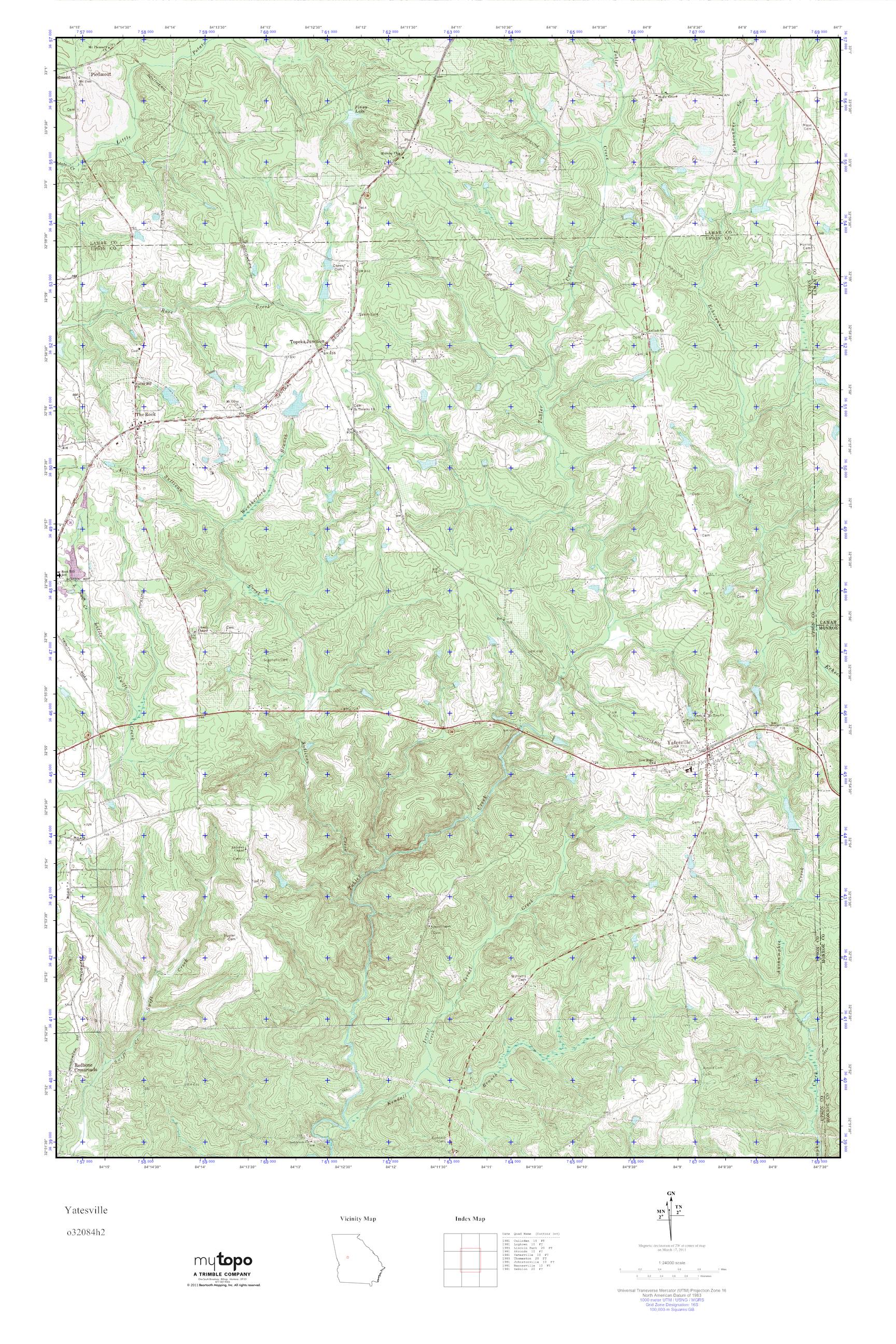 MyTopo Yatesville, USGS Quad Topo Map