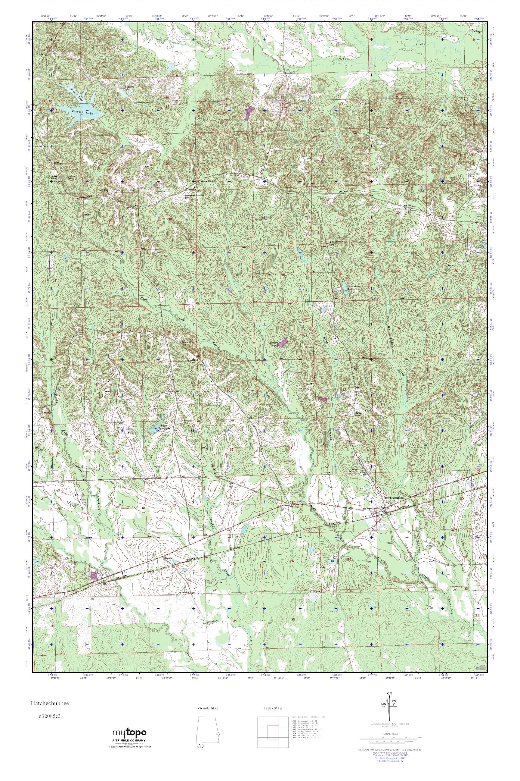 MyTopo Hatchechubbee, Alabama USGS Quad Topo Map