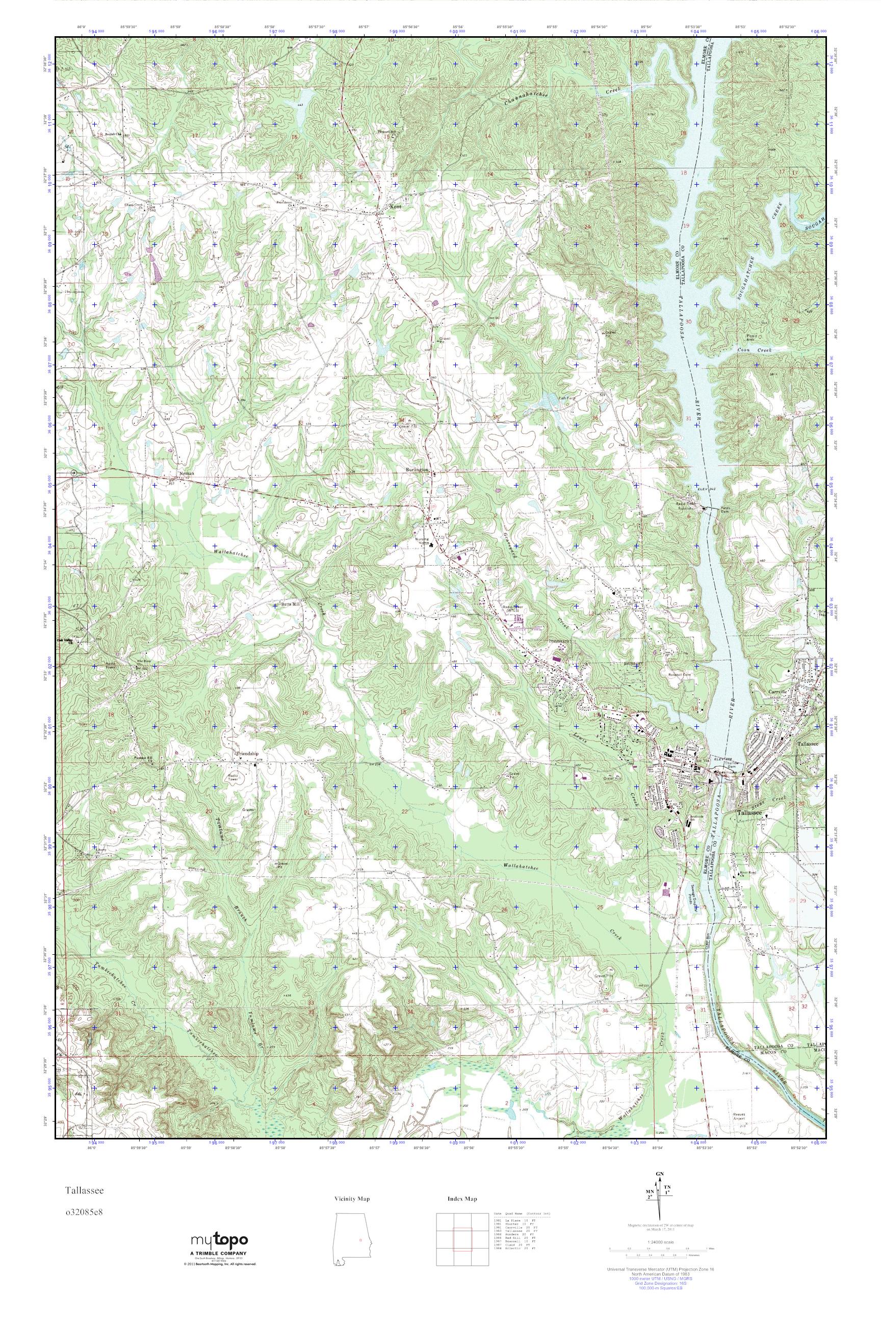 MyTopo Tallassee, Alabama USGS Quad Topo Map
