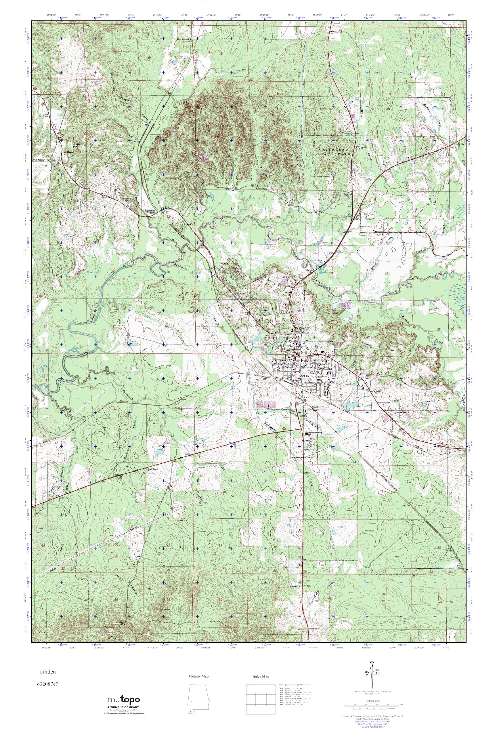 MyTopo Linden, Alabama USGS Quad Topo Map