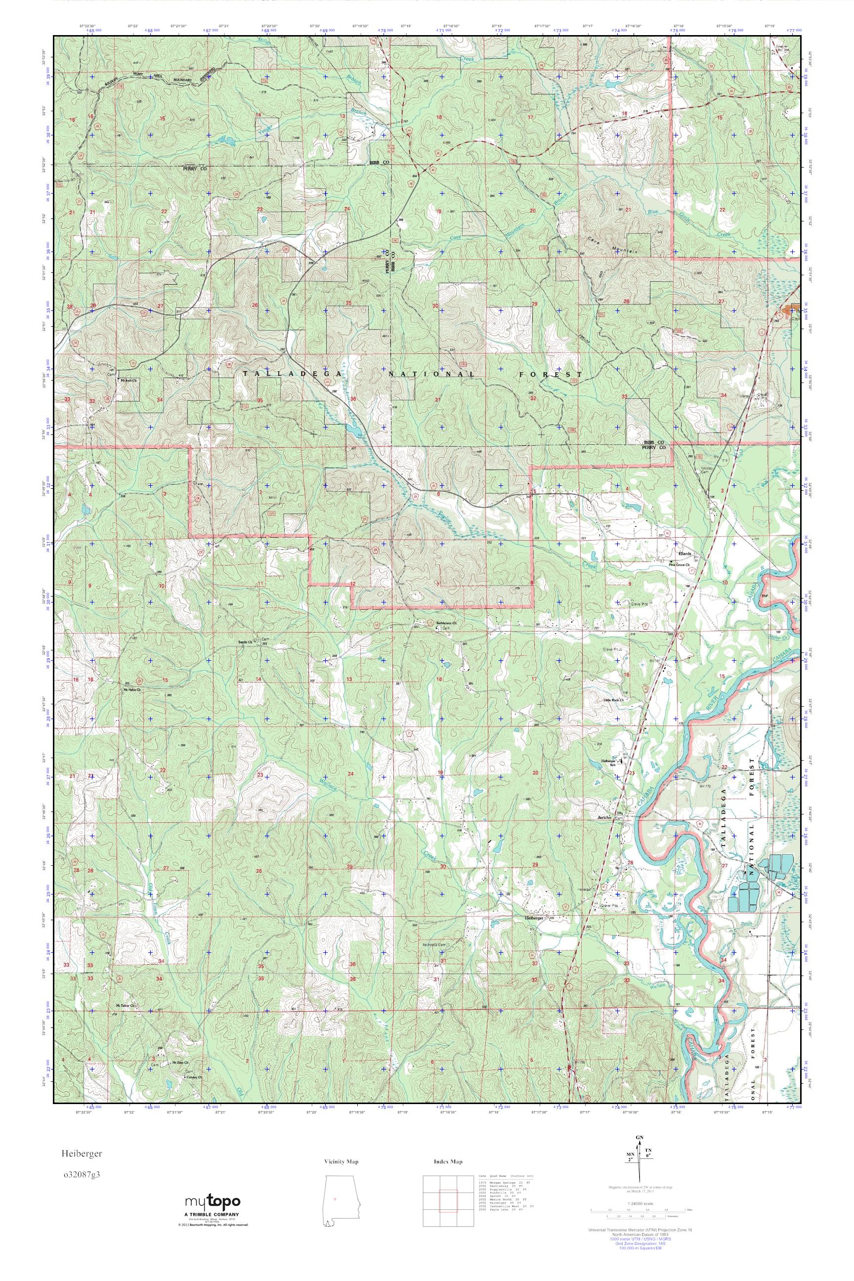MyTopo Heiberger, Alabama USGS Quad Topo Map