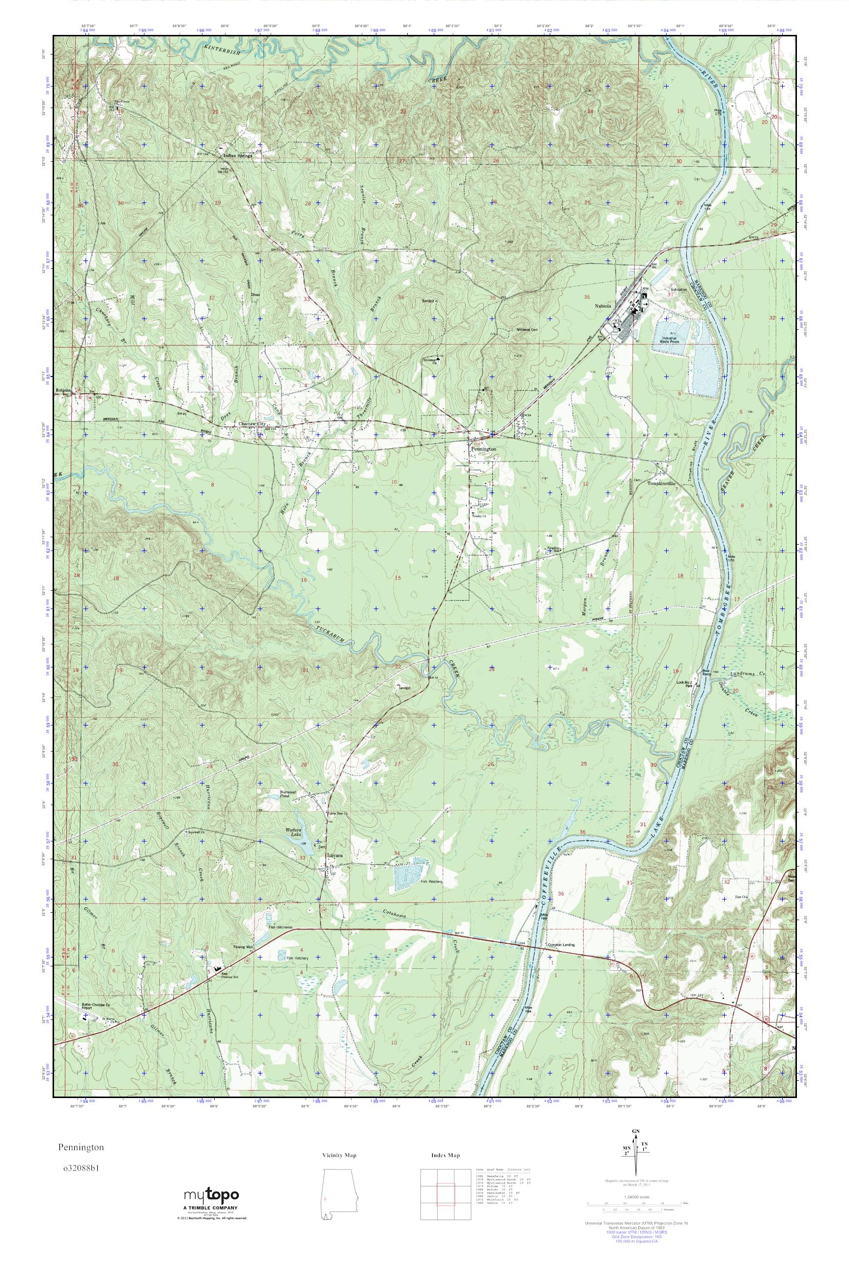 MyTopo Pennington, Alabama USGS Quad Topo Map