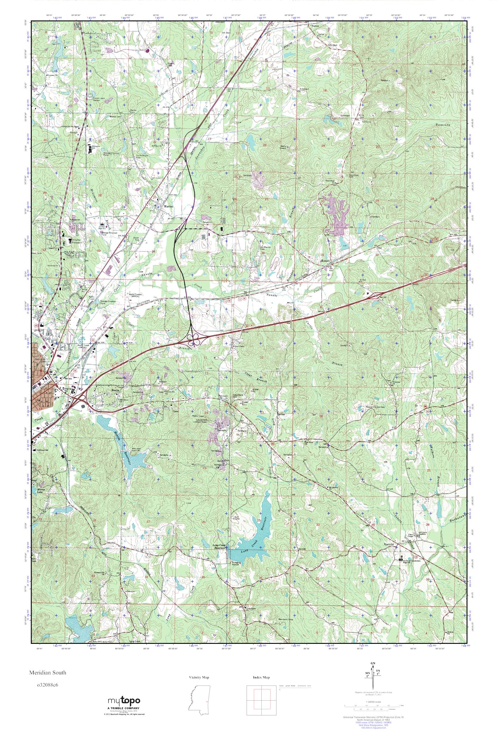 MyTopo Meridian South, Mississippi USGS Quad Topo Map