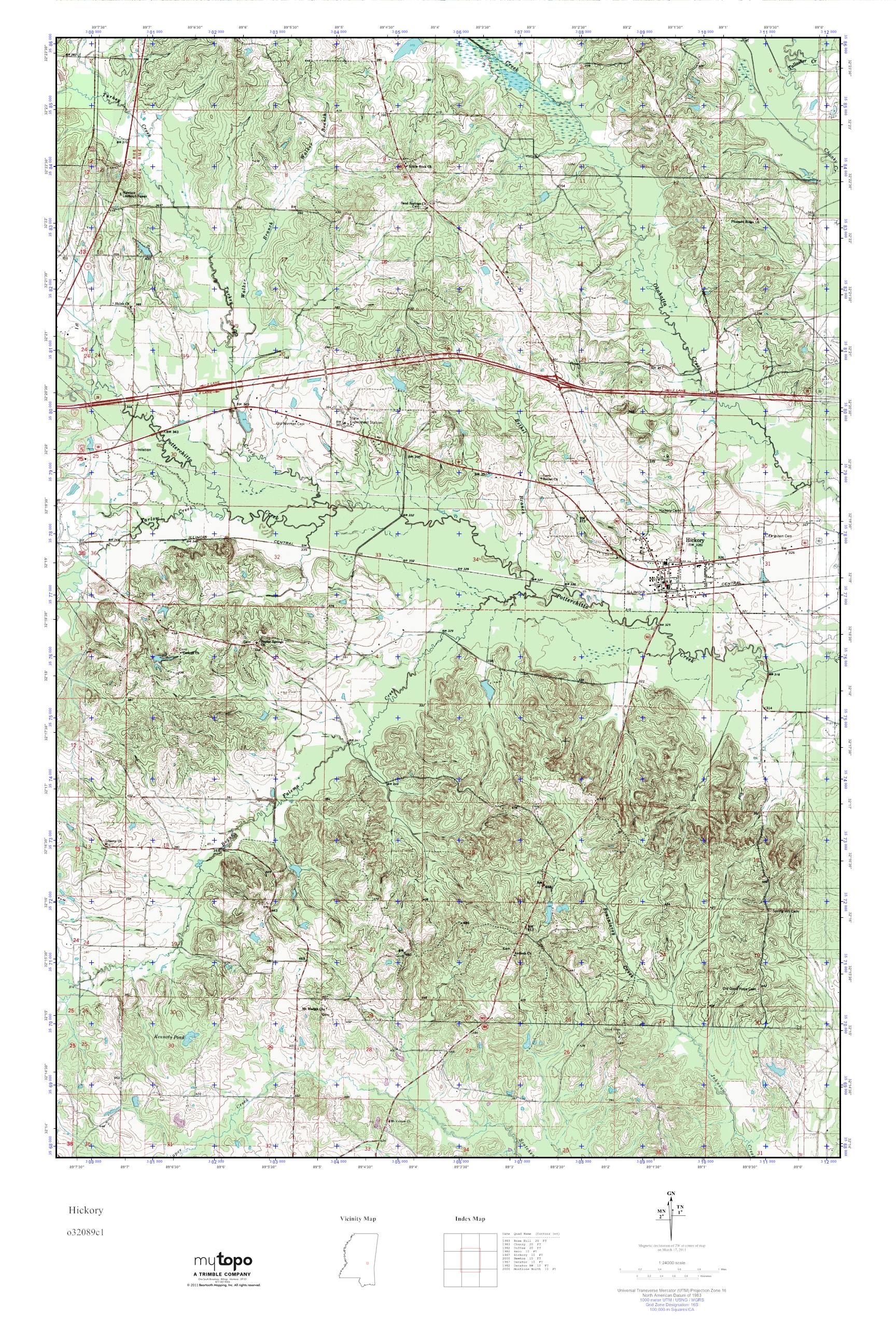 MyTopo Hickory, Mississippi USGS Quad Topo Map