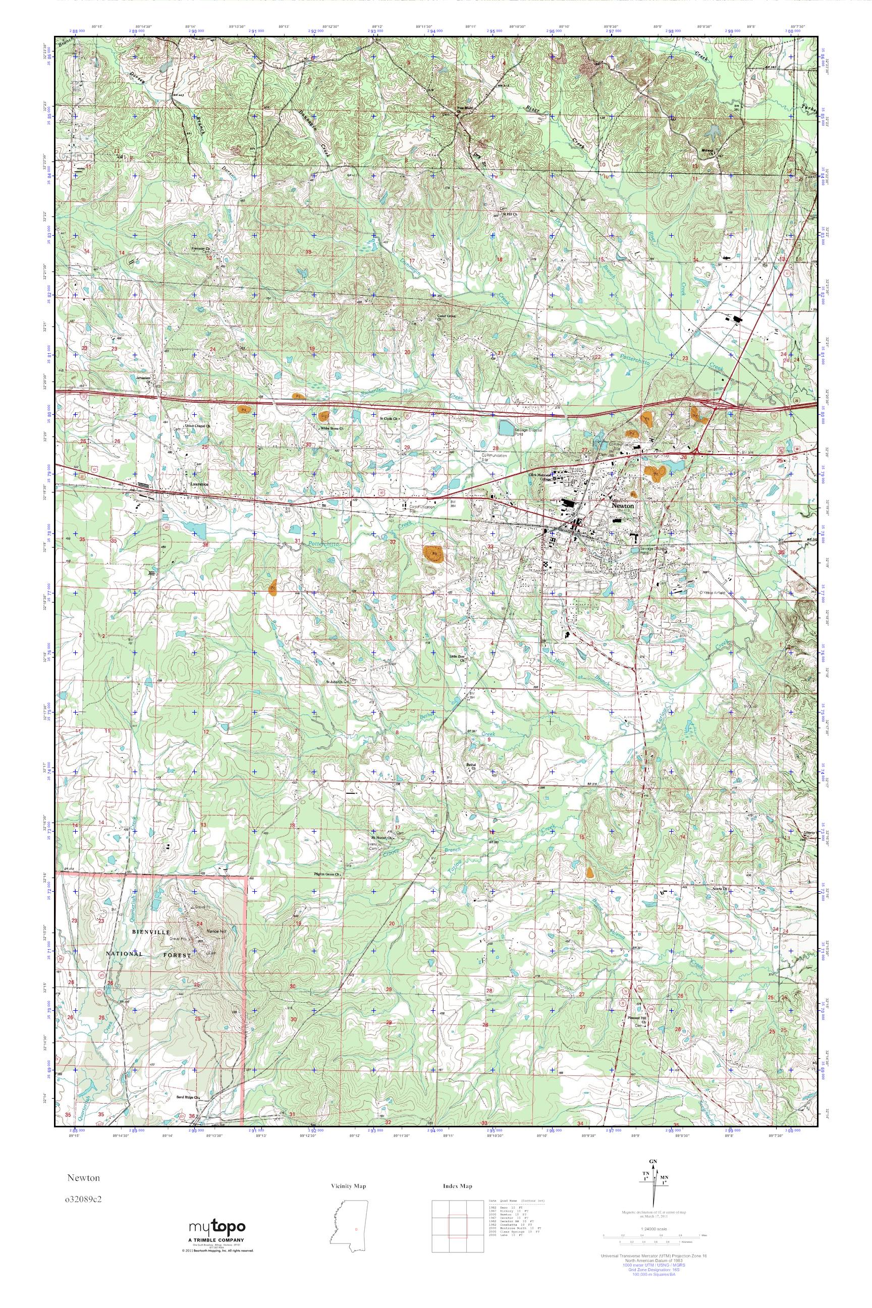 MyTopo Newton, Mississippi USGS Quad Topo Map