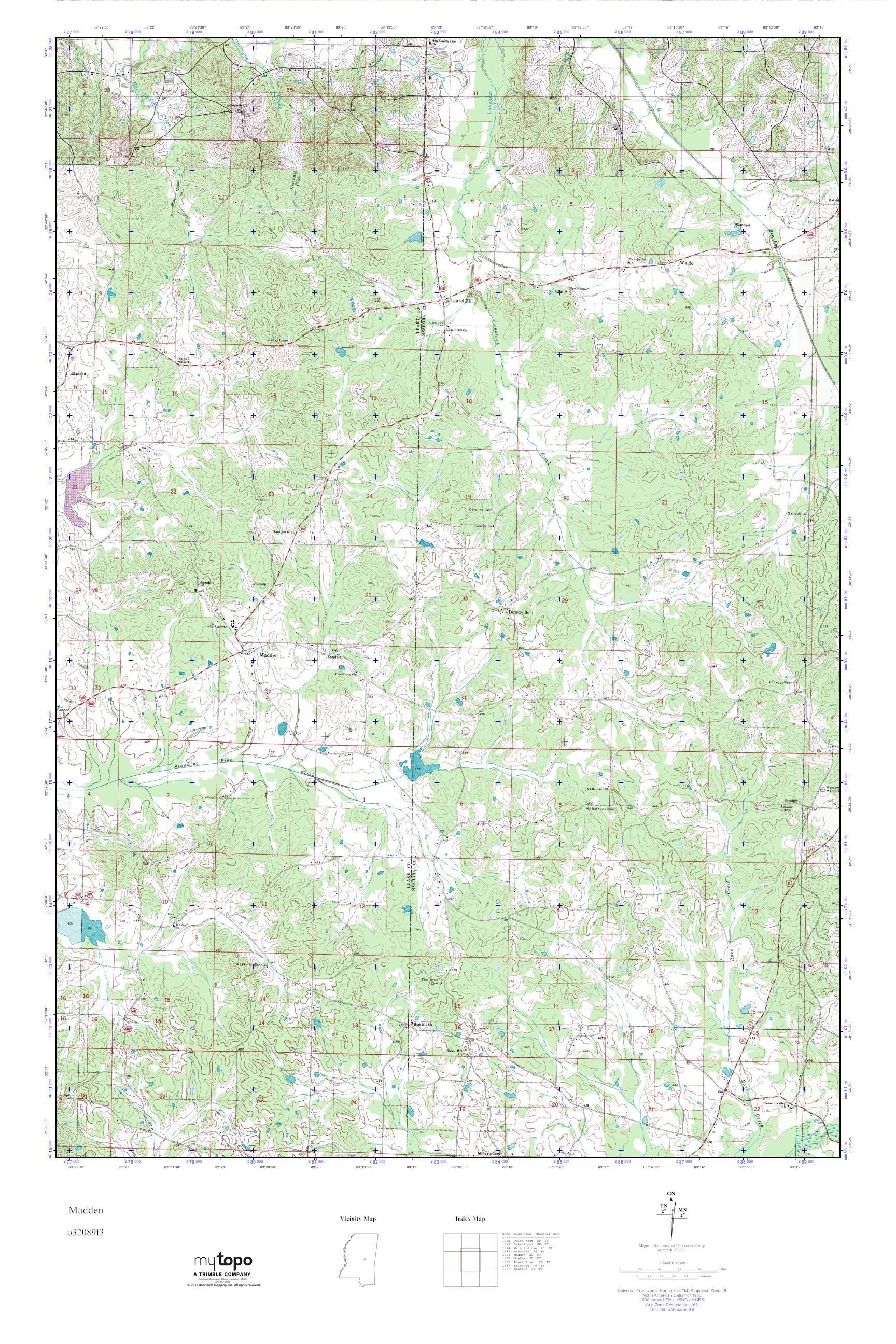 MyTopo Madden, Mississippi USGS Quad Topo Map