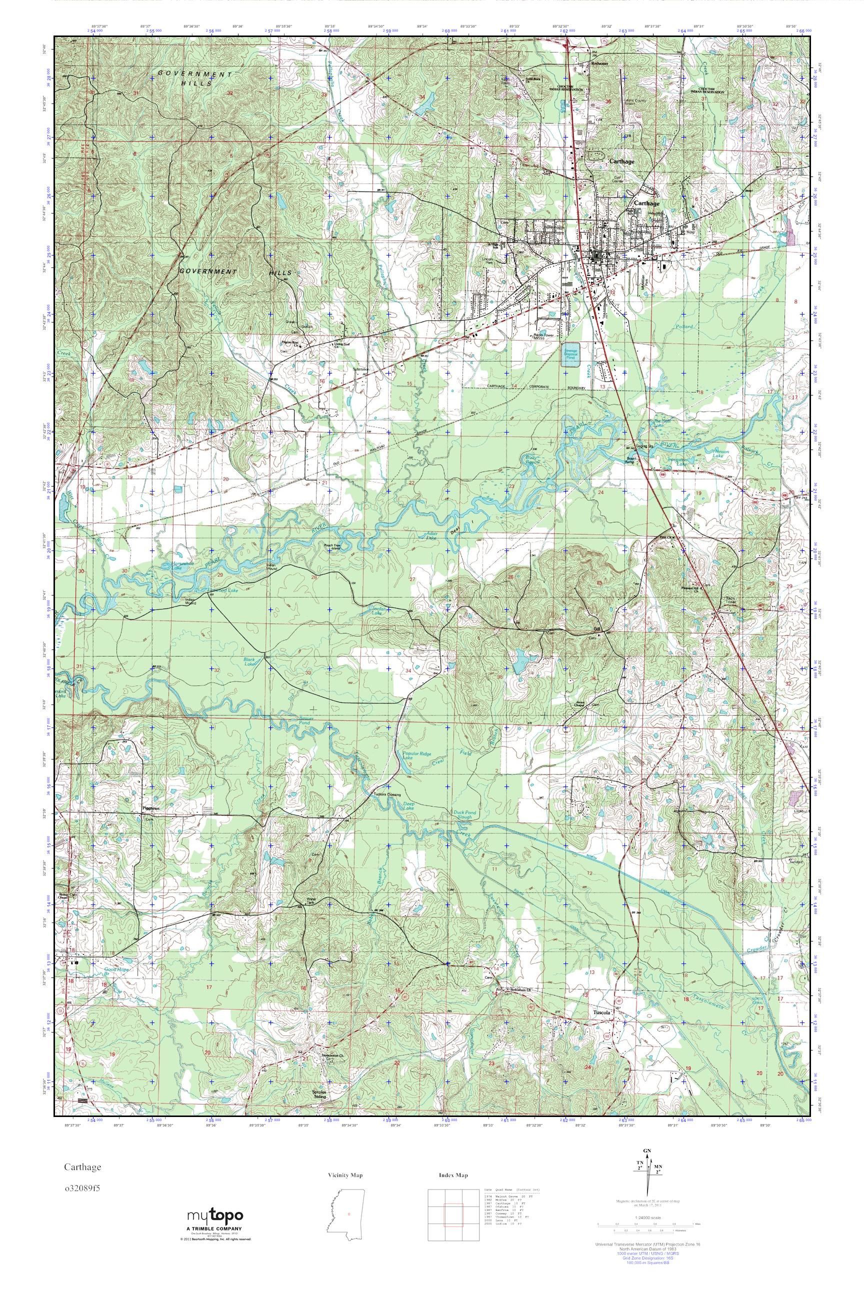 MyTopo Carthage, Mississippi USGS Quad Topo Map