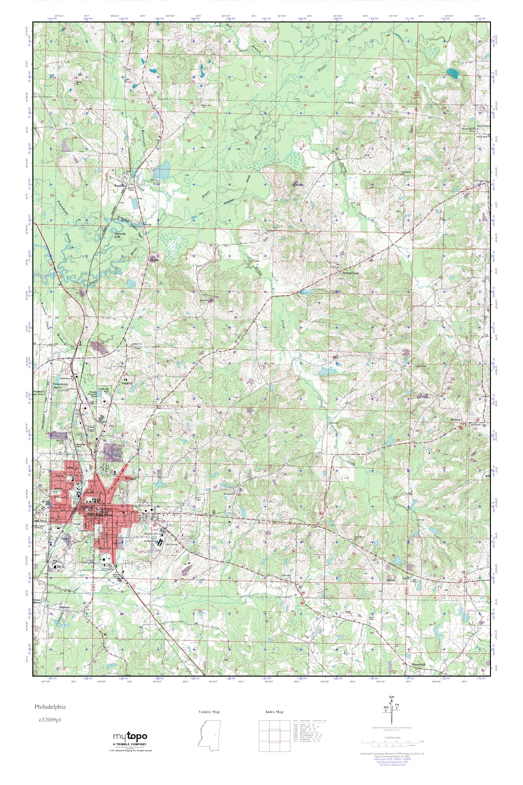 MyTopo Philadelphia, Mississippi USGS Quad Topo Map