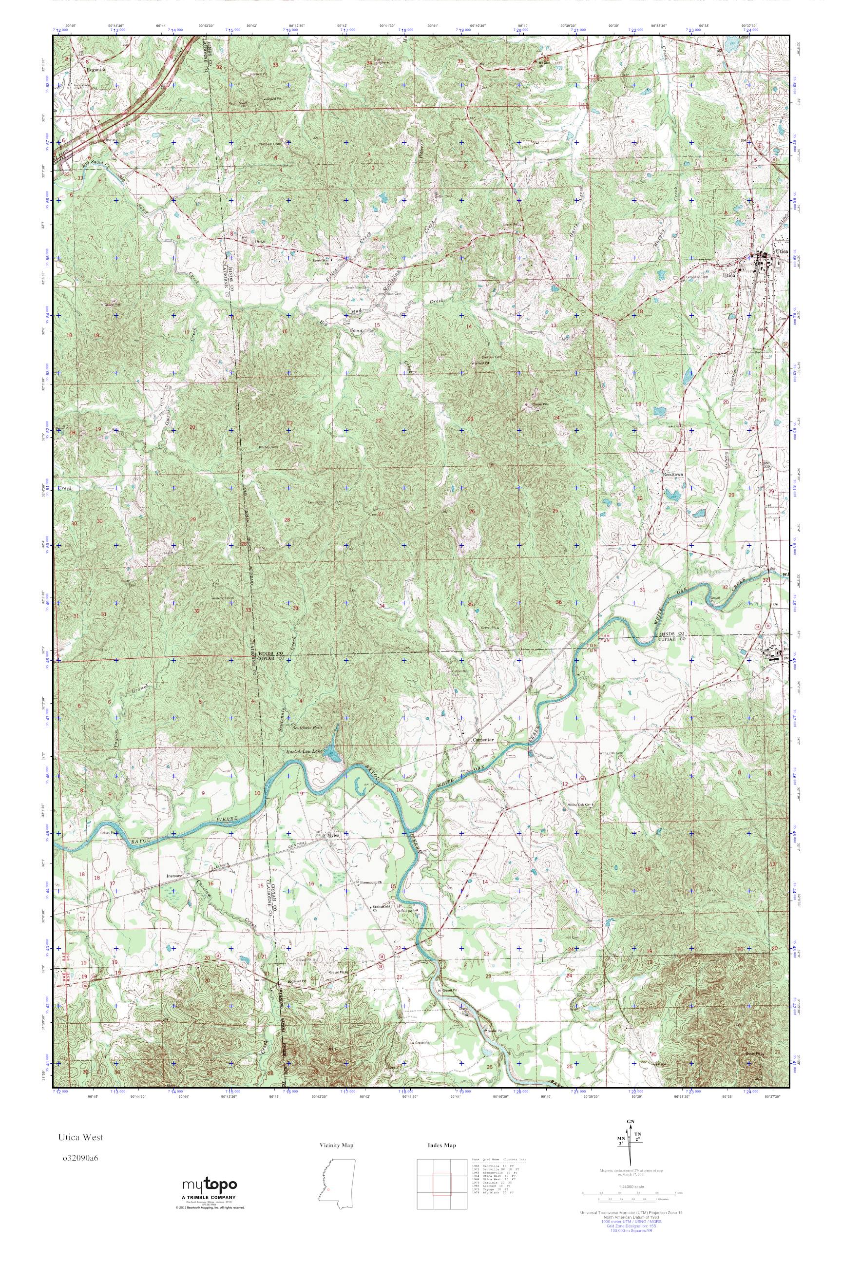 MyTopo Utica West, Mississippi USGS Quad Topo Map